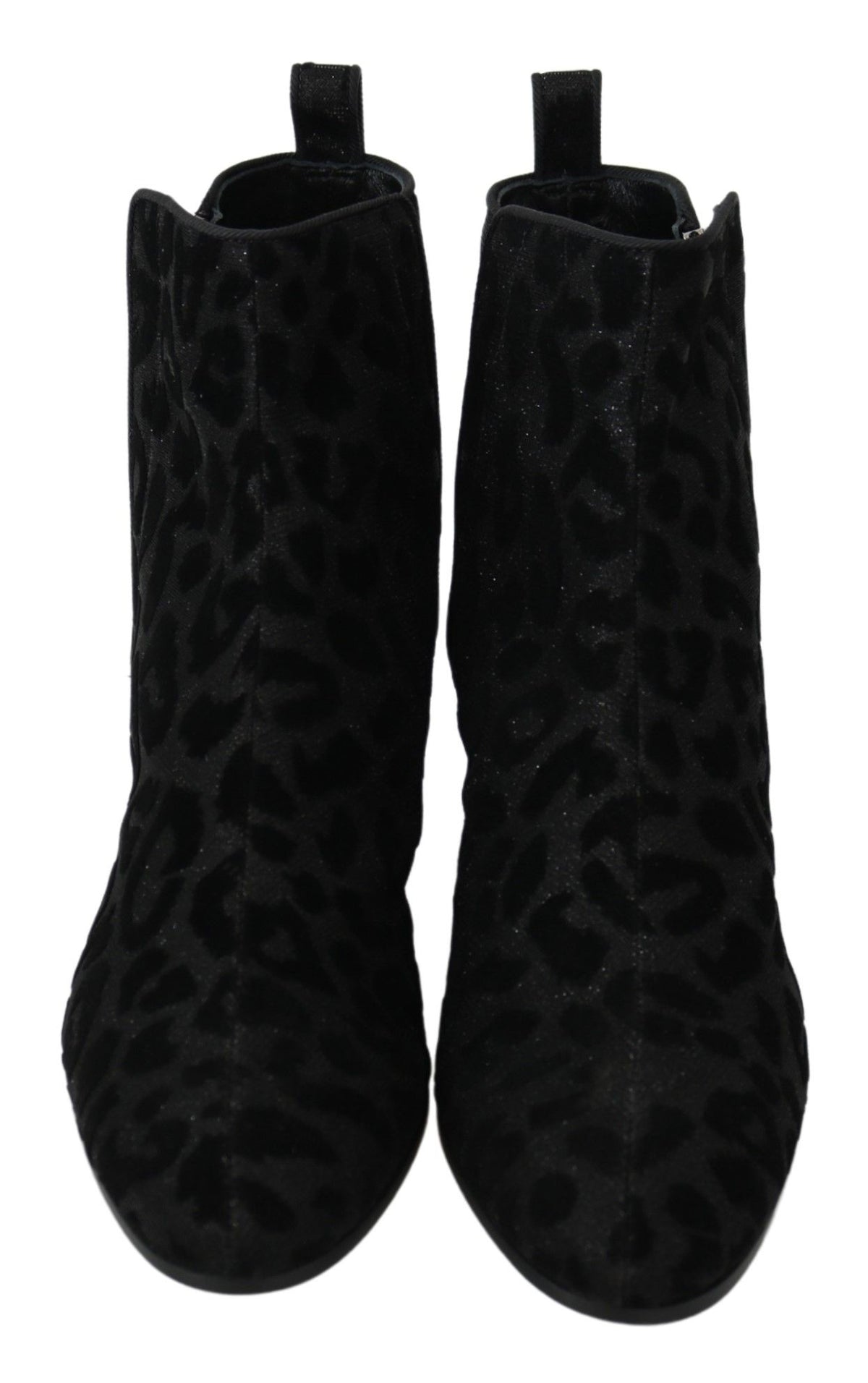 Dolce & Gabbana Black Leopard Short Boots Zipper Women's Shoes