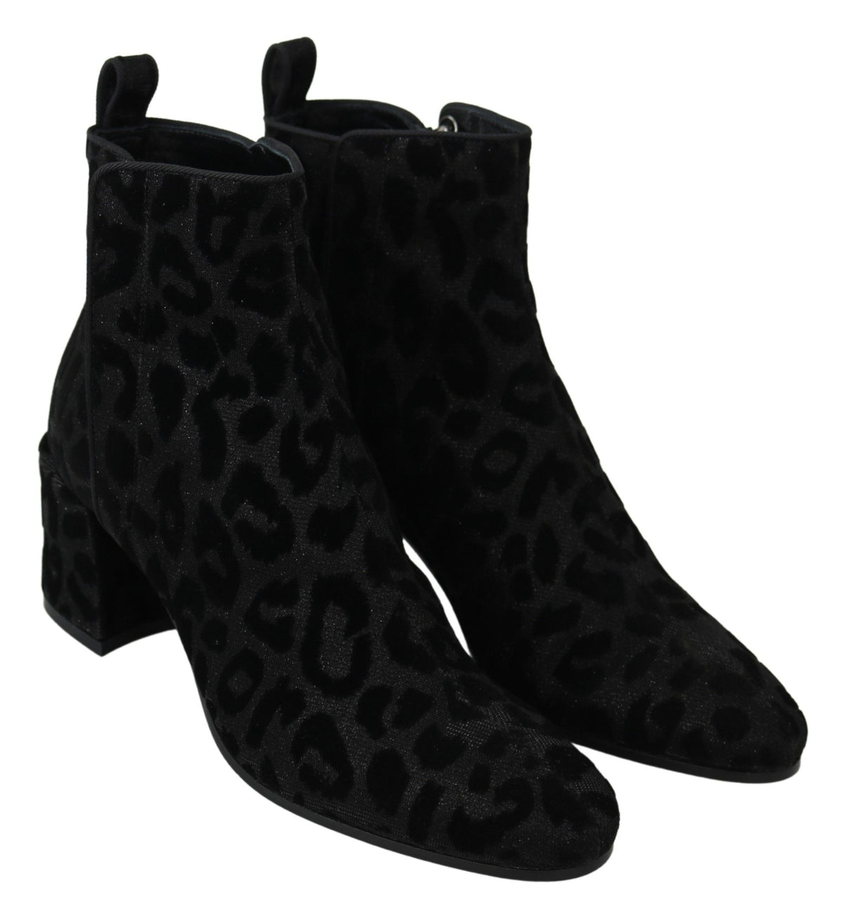 Dolce & Gabbana Black Leopard Short Boots Zipper Women's Shoes