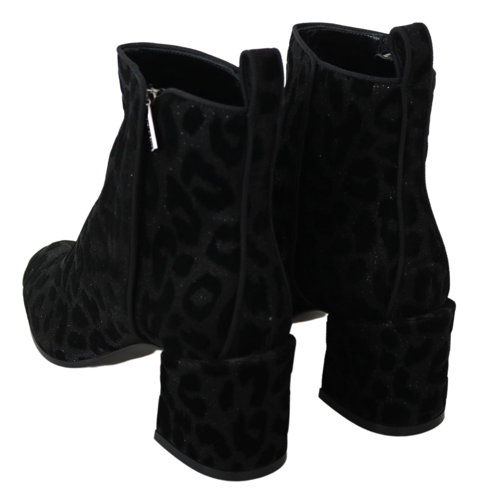 Dolce & Gabbana Black Leopard Short Boots Zipper Women's Shoes