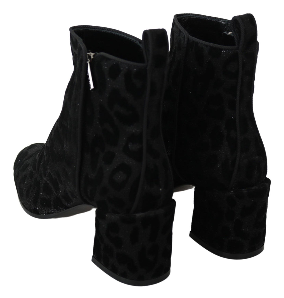 Dolce & Gabbana Black Leopard Short Boots Zipper Women's Shoes