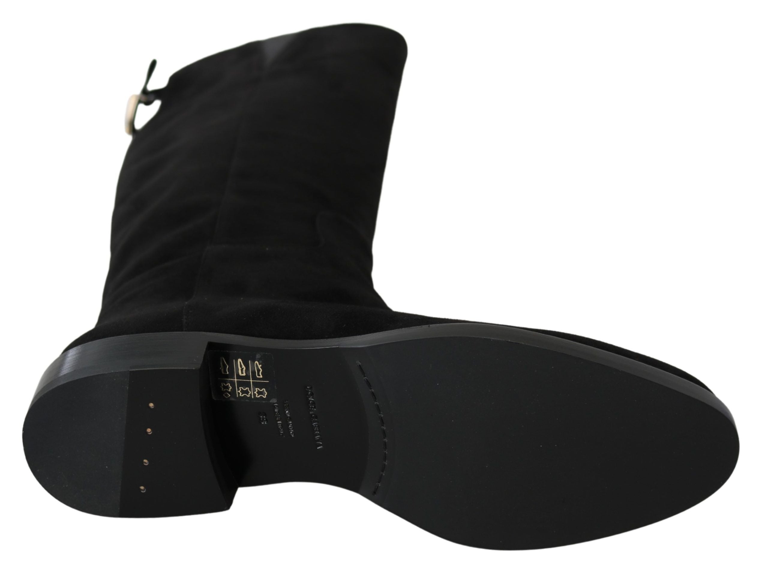 Dolce & Gabbana Black Suede Knee High Flat Boots Women's Shoes