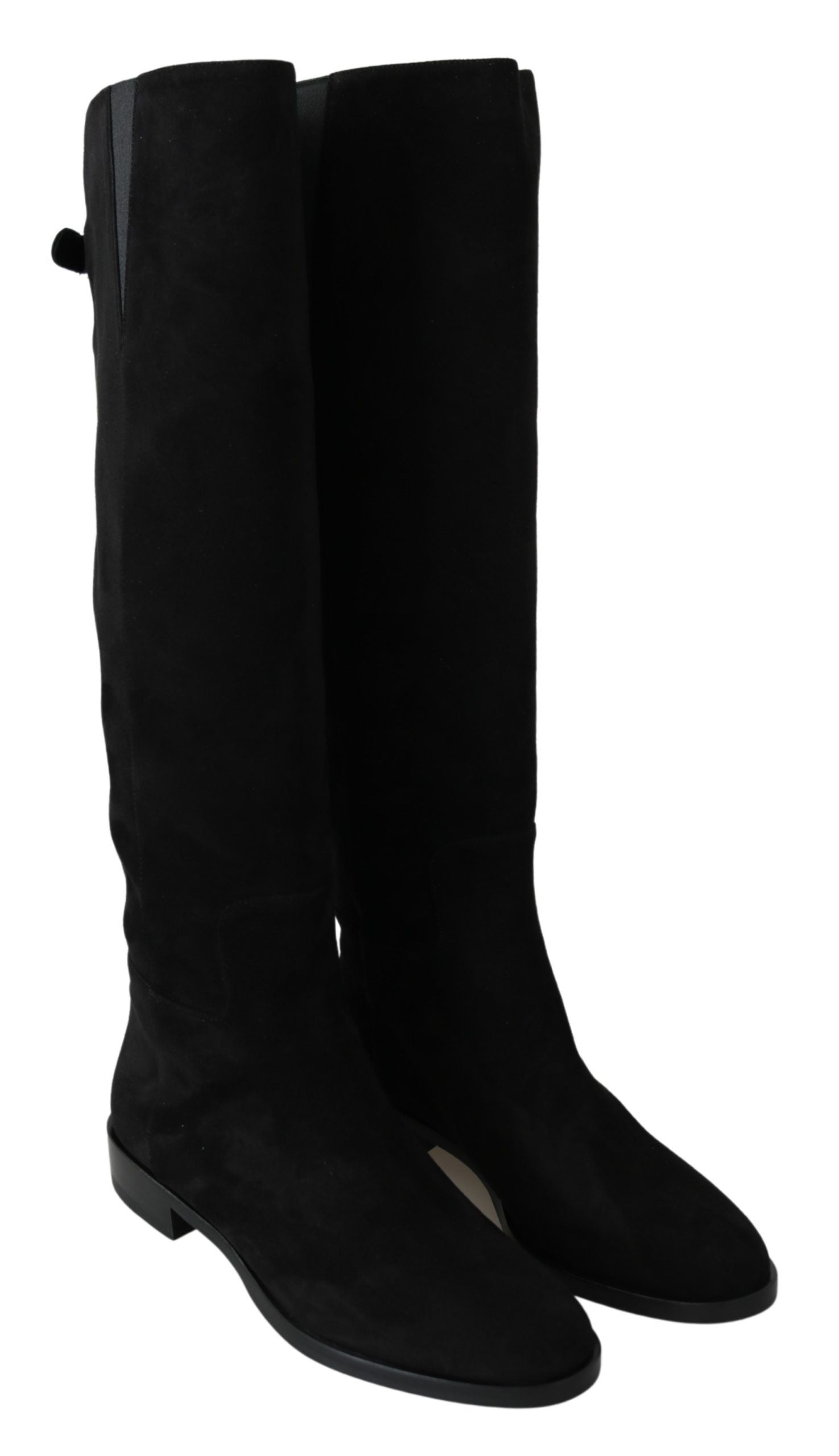 Dolce & Gabbana Black Suede Knee High Flat Boots Women's Shoes