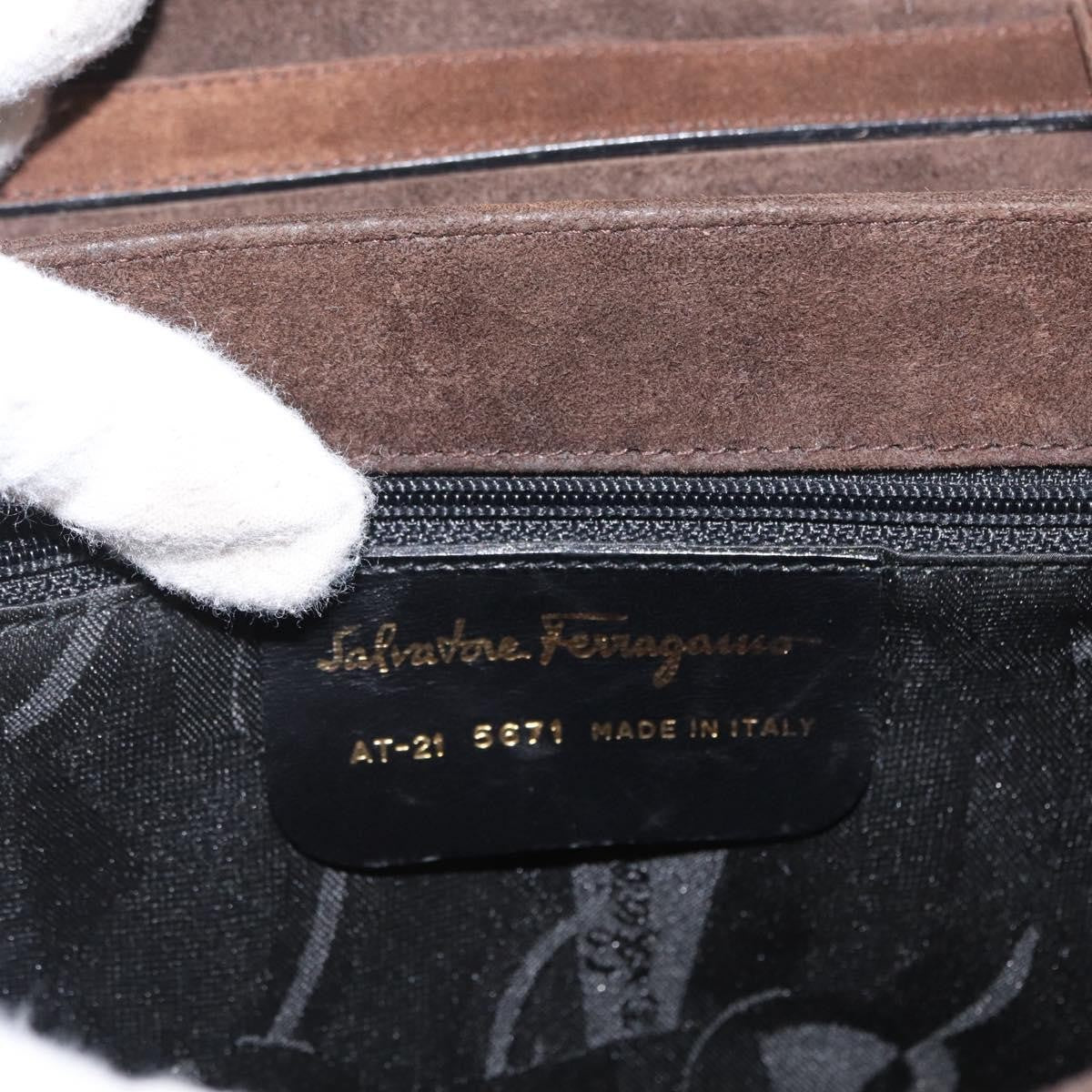Salvatore Ferragamo Gancini Suede Brown Suede Shoulder Bag Bag (Pre-Owned)