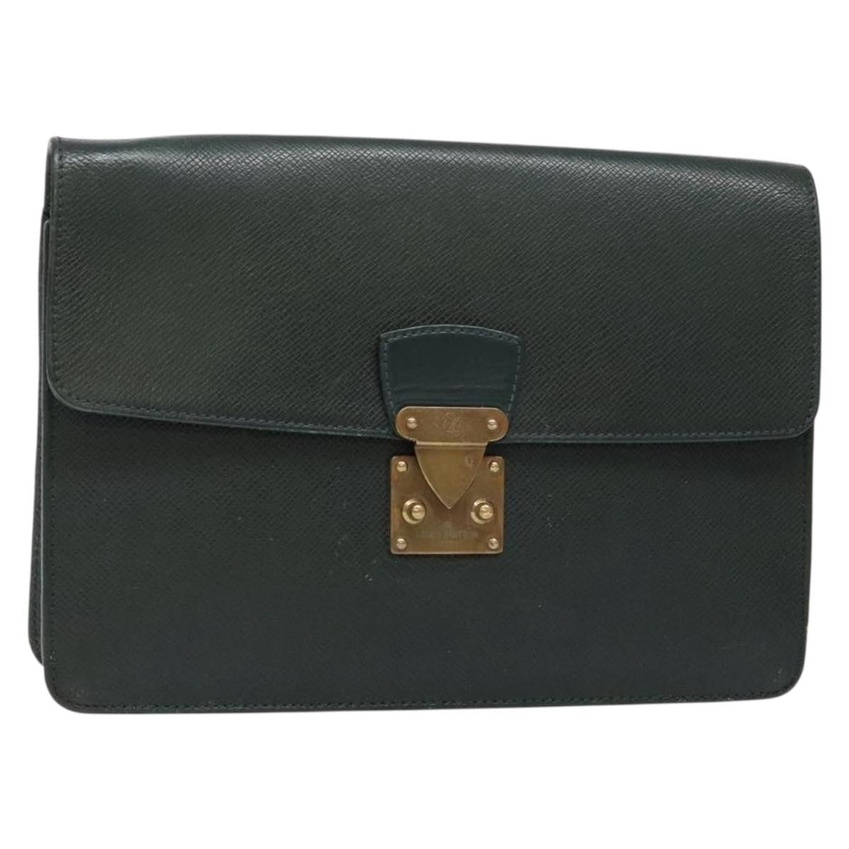 Louis Vuitton Serviette Kourad Taiga Leather Green Leather Clutche & Pouche Bag (Pre-Owned)