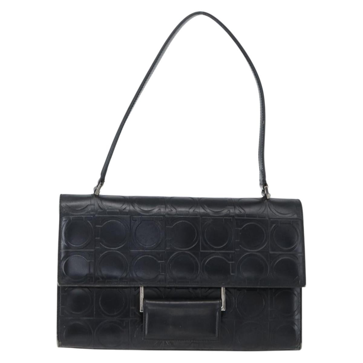 Salvatore Ferragamo Gancini Leather Black Leather Handbag (Pre-Owned)