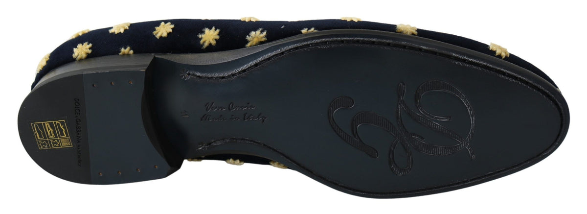 Dolce & Gabbana Blue Velvet Crown Slippers Loafers Men's Shoes