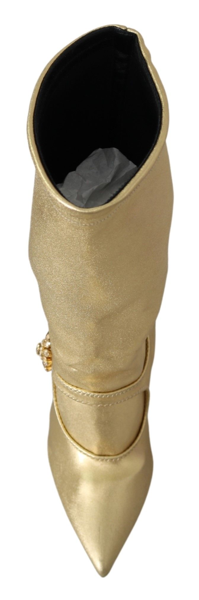Dolce & Gabbana Gold Rhinestones Ankle Boots Socks Women's Shoes