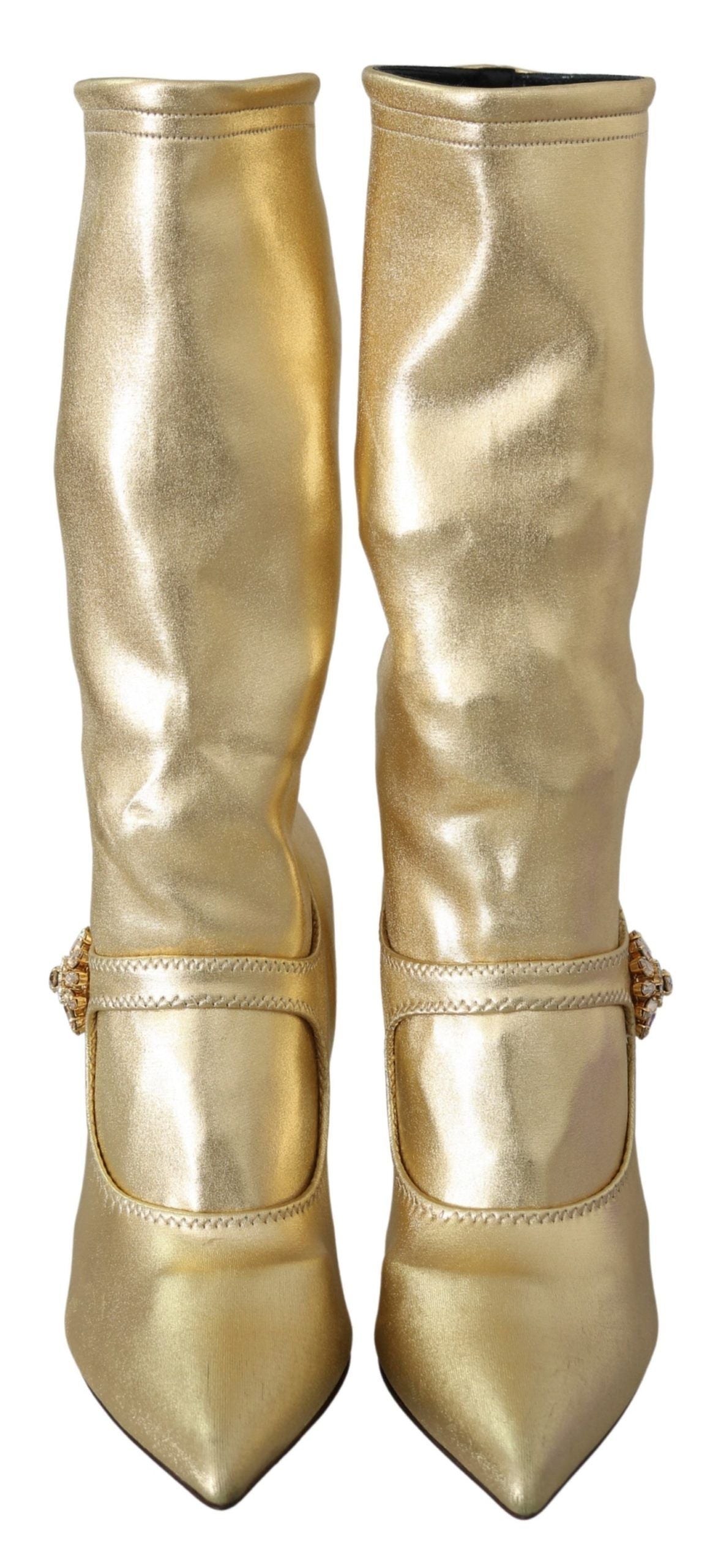 Dolce & Gabbana Gold Rhinestones Ankle Boots Socks Women's Shoes