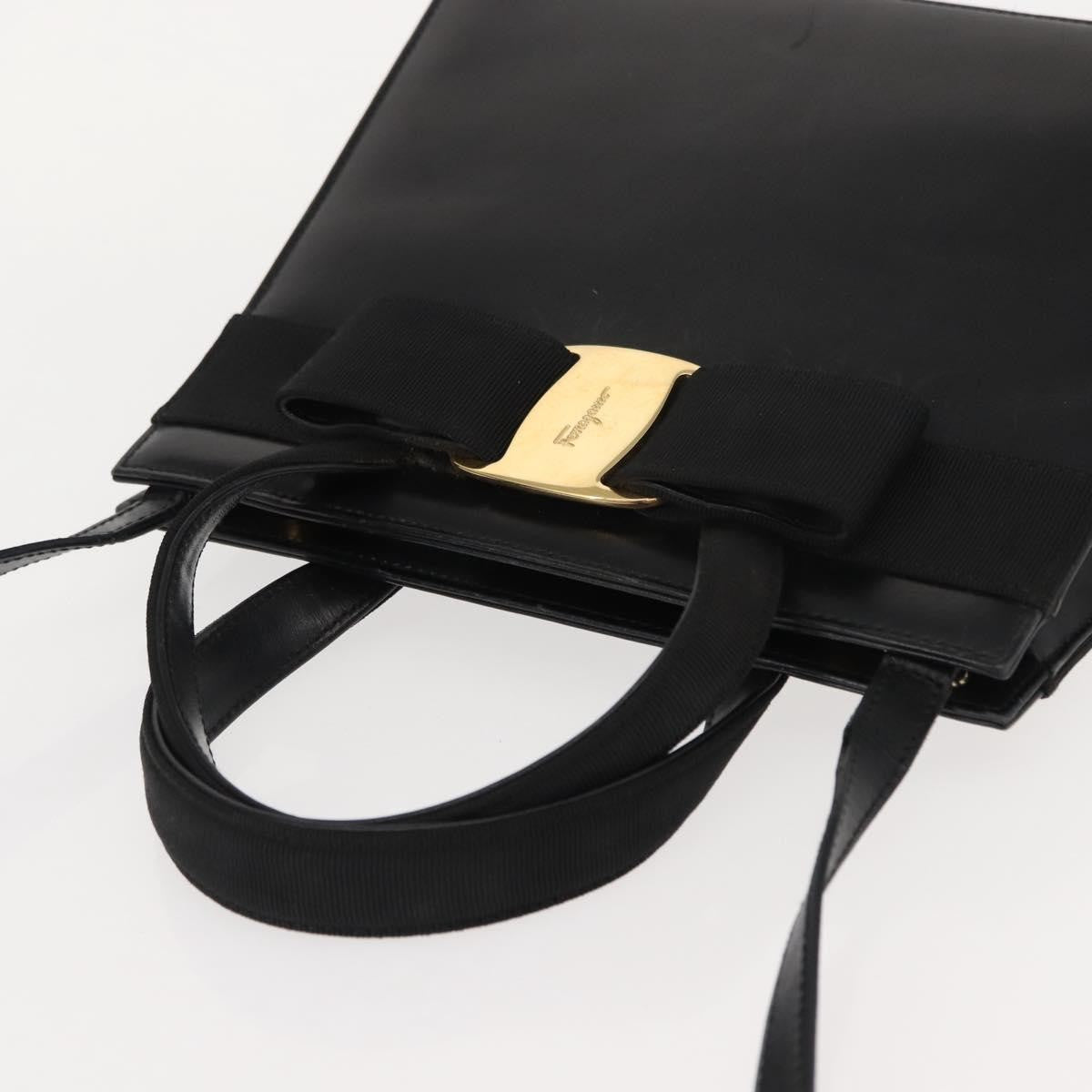 Salvatore Ferragamo Convertible Vara Bow Tote Leather Black Leather Handbag (Pre-Owned)