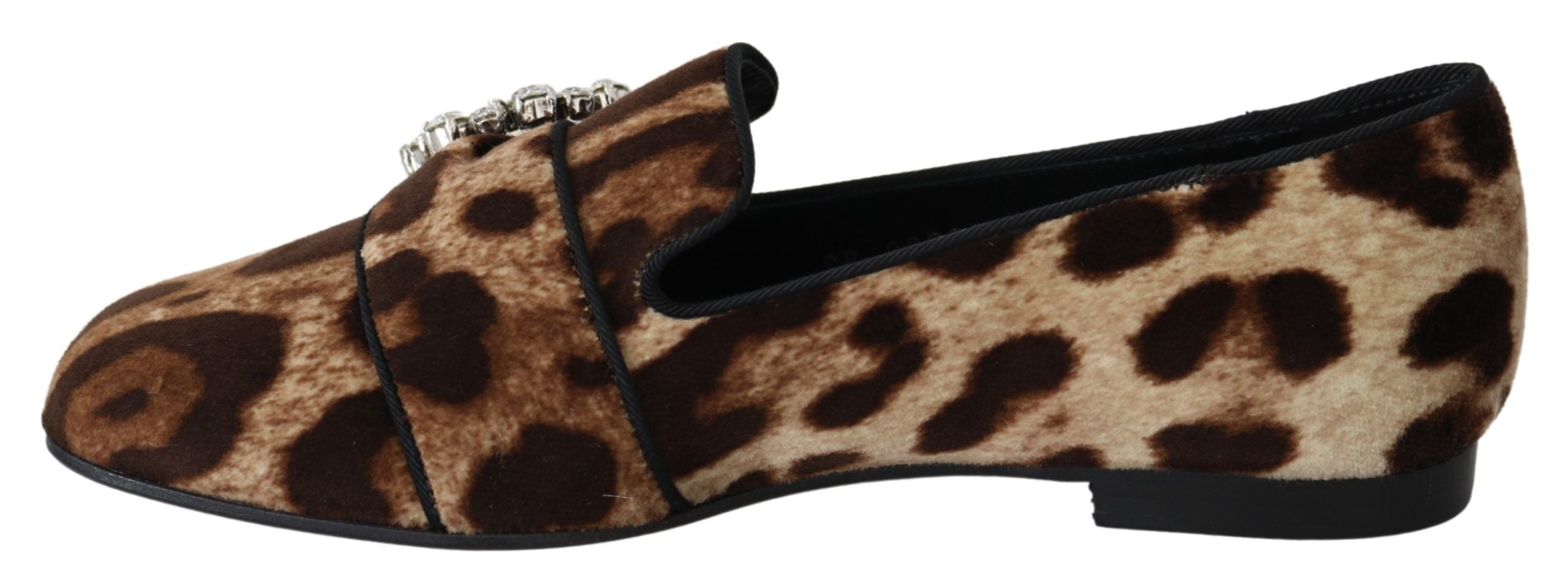 Dolce & Gabbana Brown Leopard Print Crystals Loafers Flats Women's Shoes