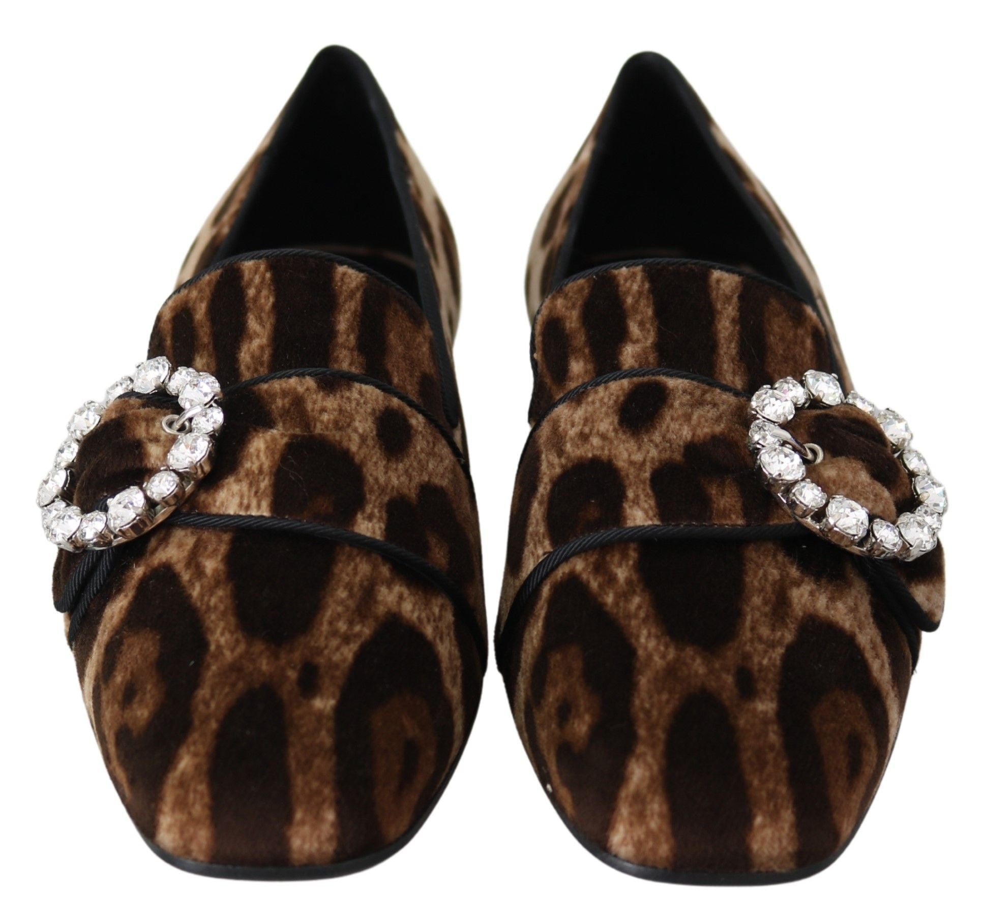 Dolce & Gabbana Brown Leopard Print Crystals Loafers Flats Women's Shoes