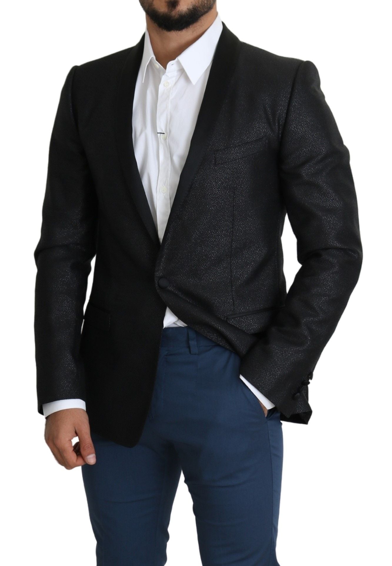 Dolce & Gabbana Elegant Black Jacquard Slim Fit Men's Blazer