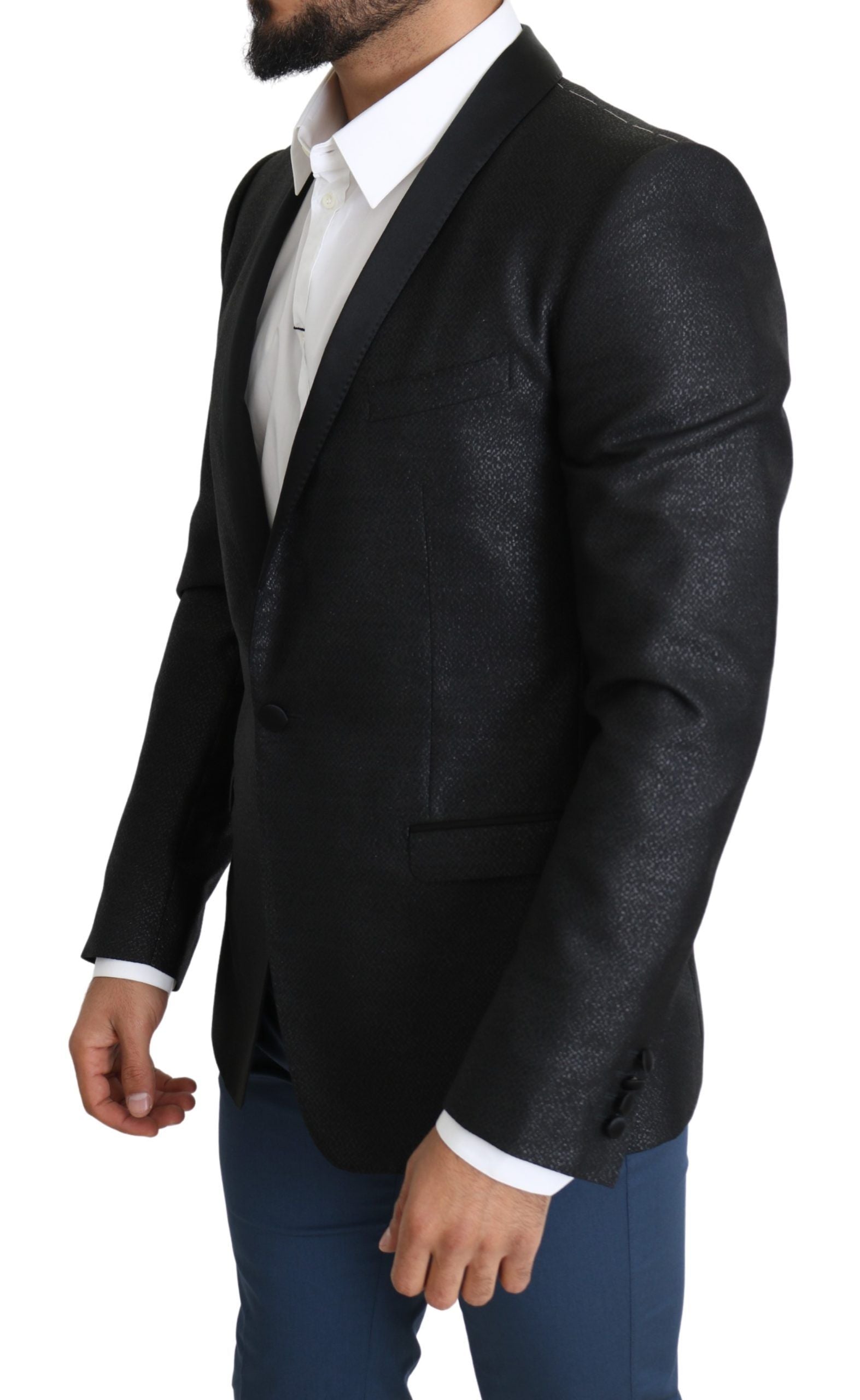 Dolce & Gabbana Elegant Black Jacquard Slim Fit Men's Blazer