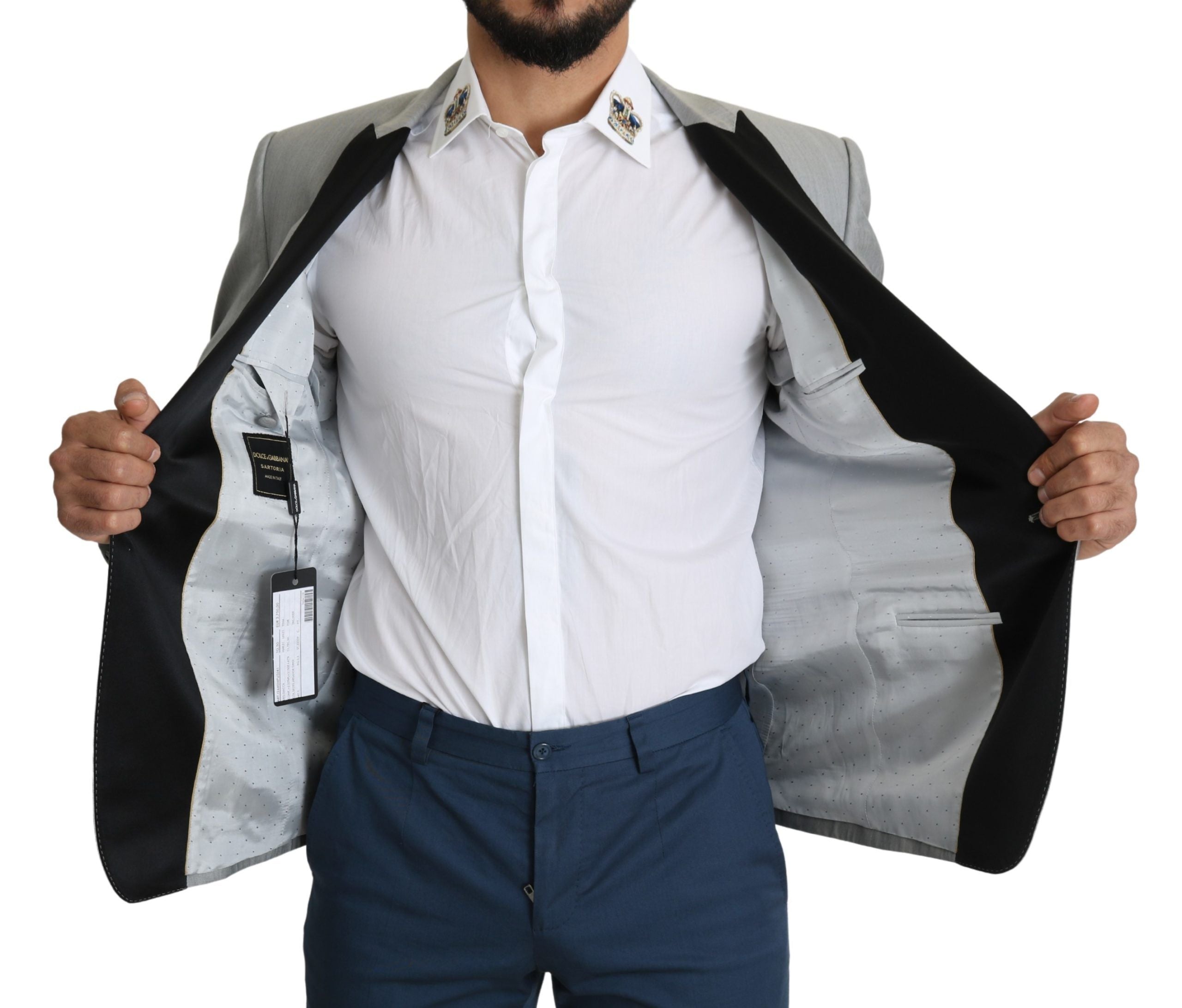 Dolce & Gabbana Elegant Silk Blend Light Gray Men's Blazer
