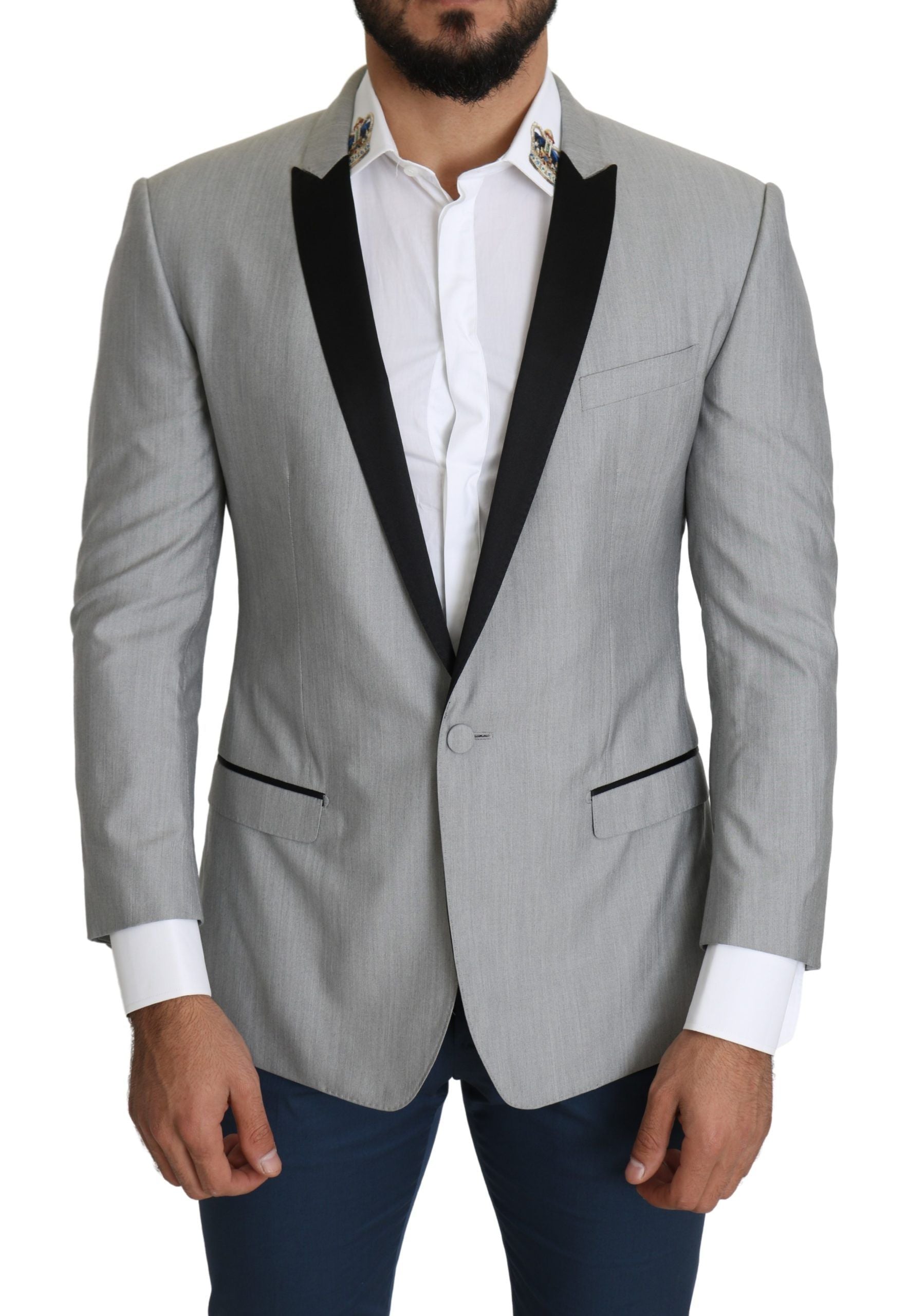 Dolce & Gabbana Elegant Silk Blend Light Gray Men's Blazer