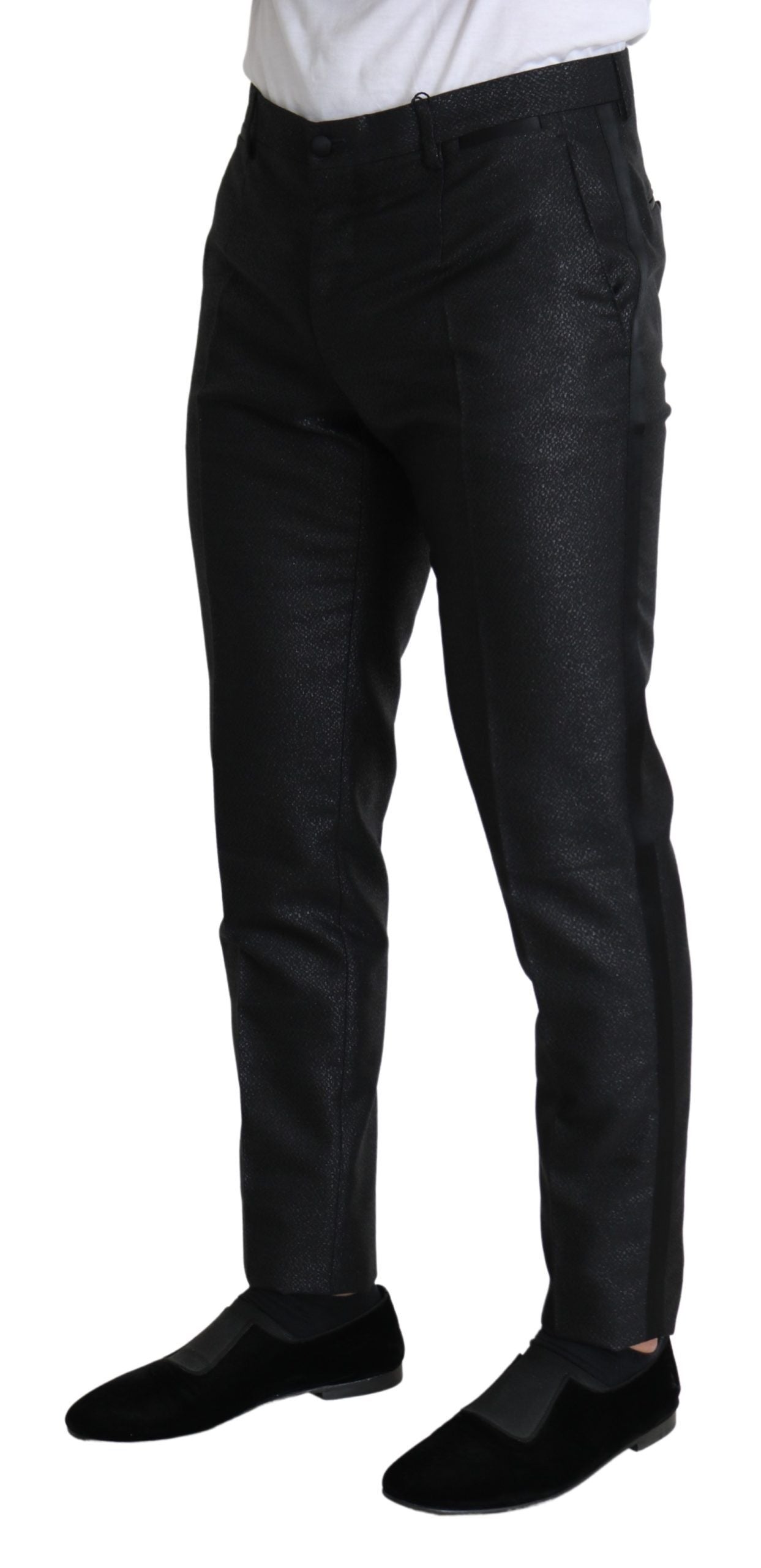 Dolce & Gabbana Elegant Metallic Black Dress Men's Pants