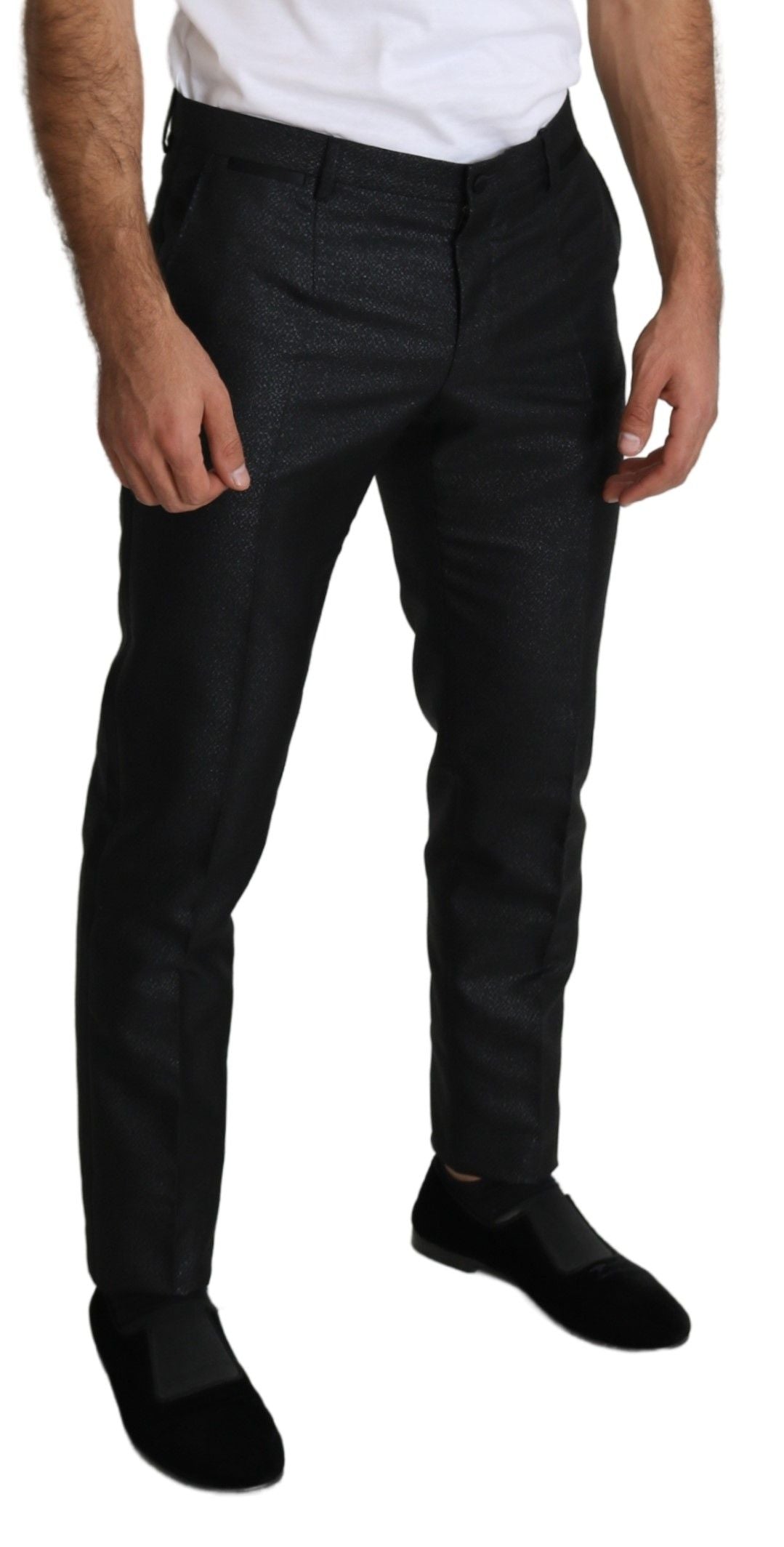 Dolce & Gabbana Elegant Metallic Black Dress Men's Pants