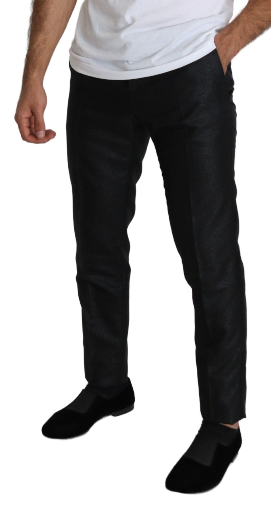 Dolce & Gabbana Elegant Metallic Black Dress Men's Pants