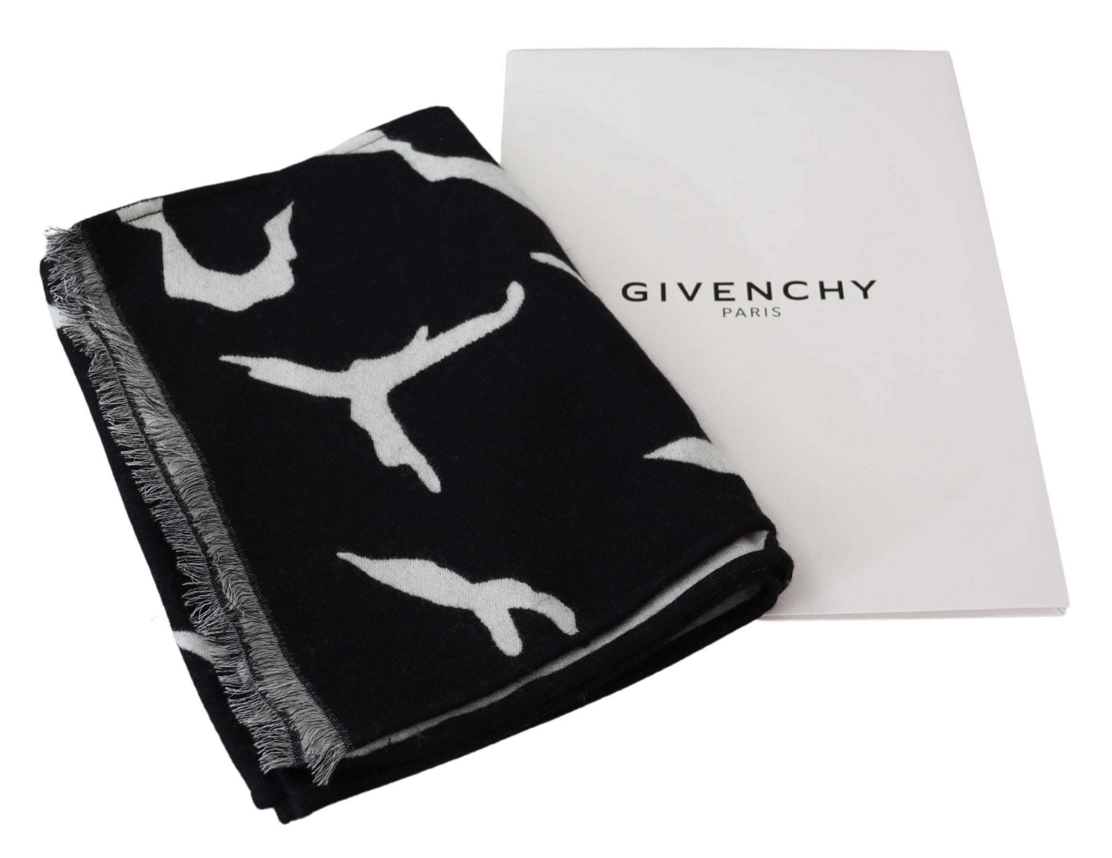 Givenchy Black White Wool Unisex Winter Warm Scarf Wrap Women's Shawl