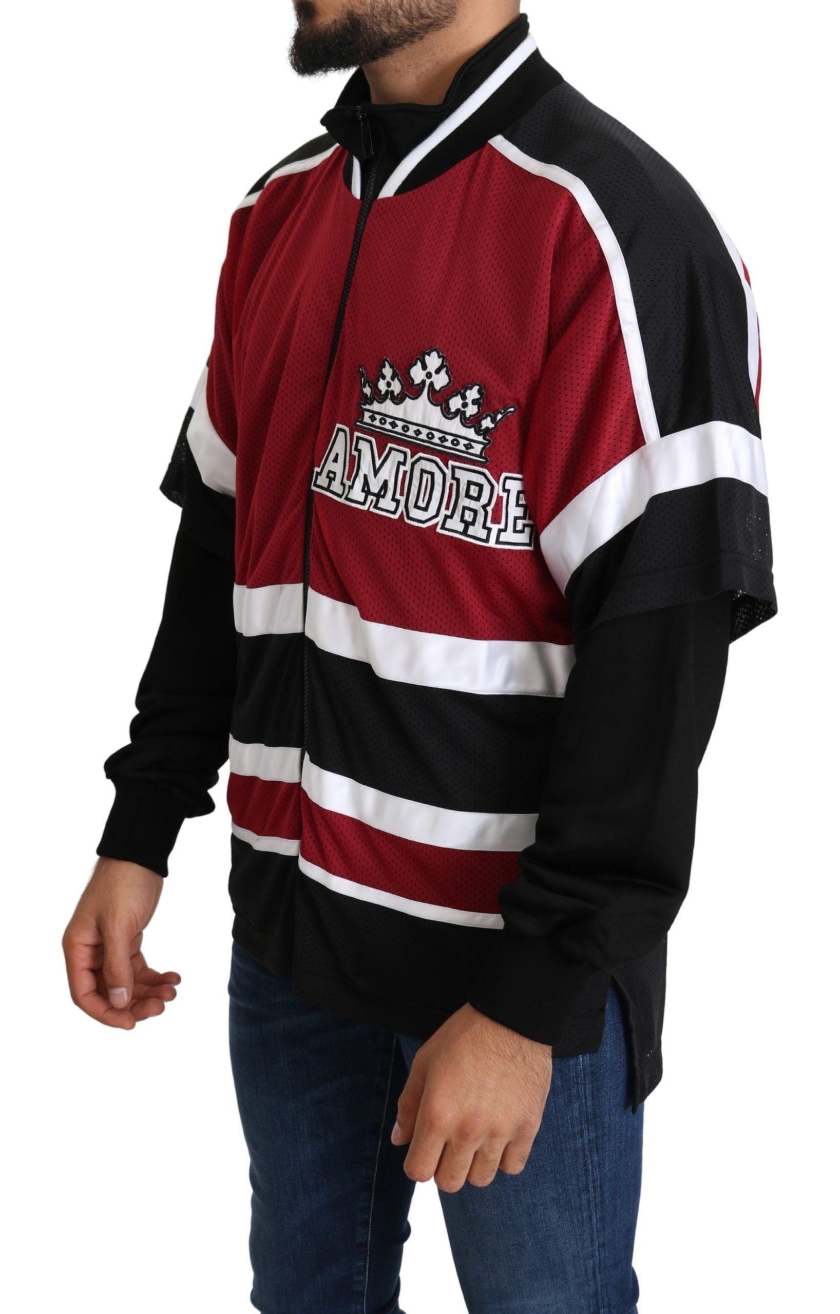 Dolce & Gabbana Red Black AMORE Sport Full Zipper Men's Sweater