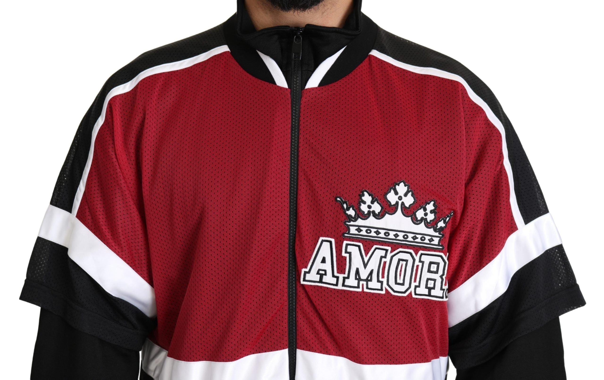 Dolce & Gabbana Red Black AMORE Sport Full Zipper Men's Sweater