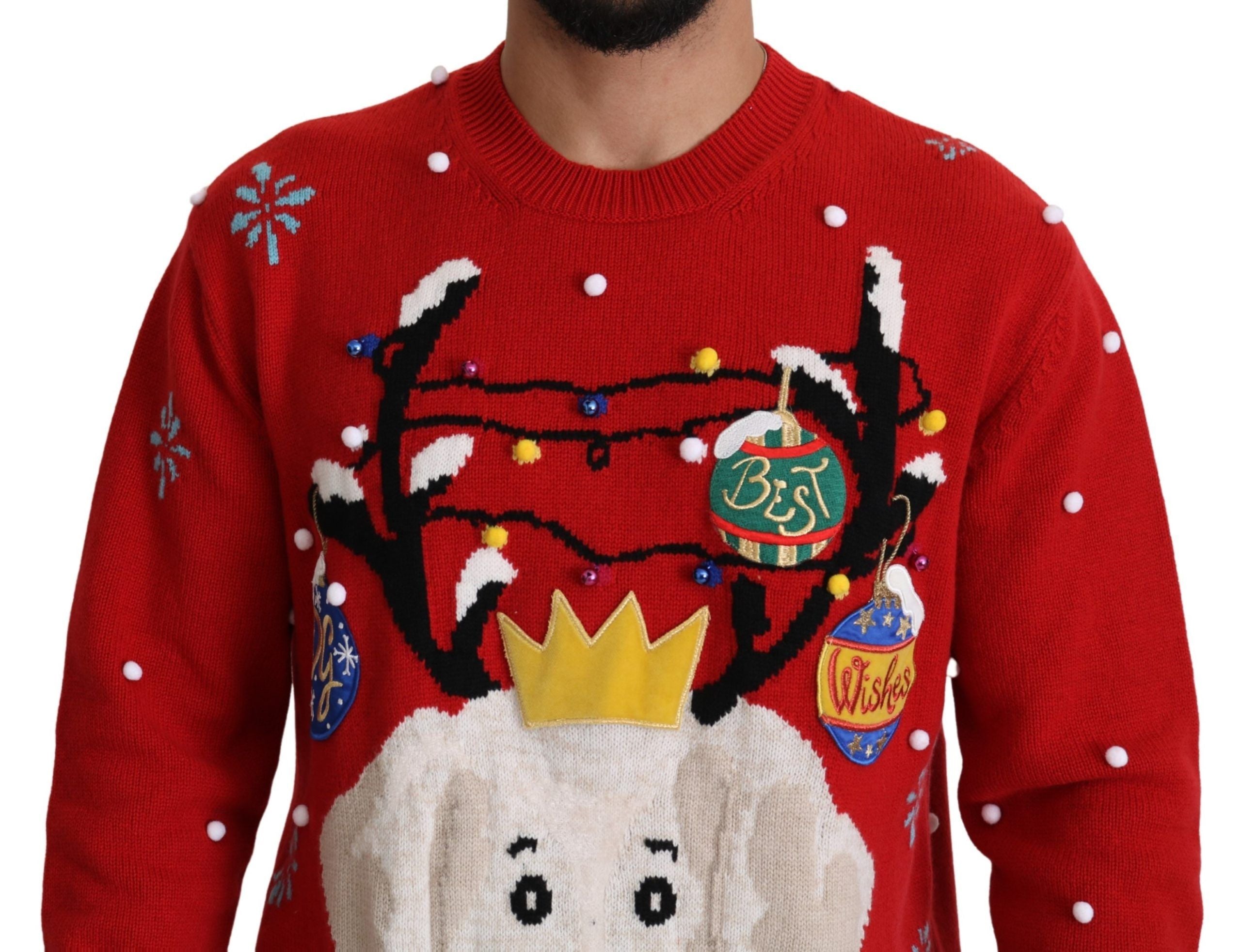Dolce & Gabbana Red Christmas Dog Pullover Cashmere Men's Sweater