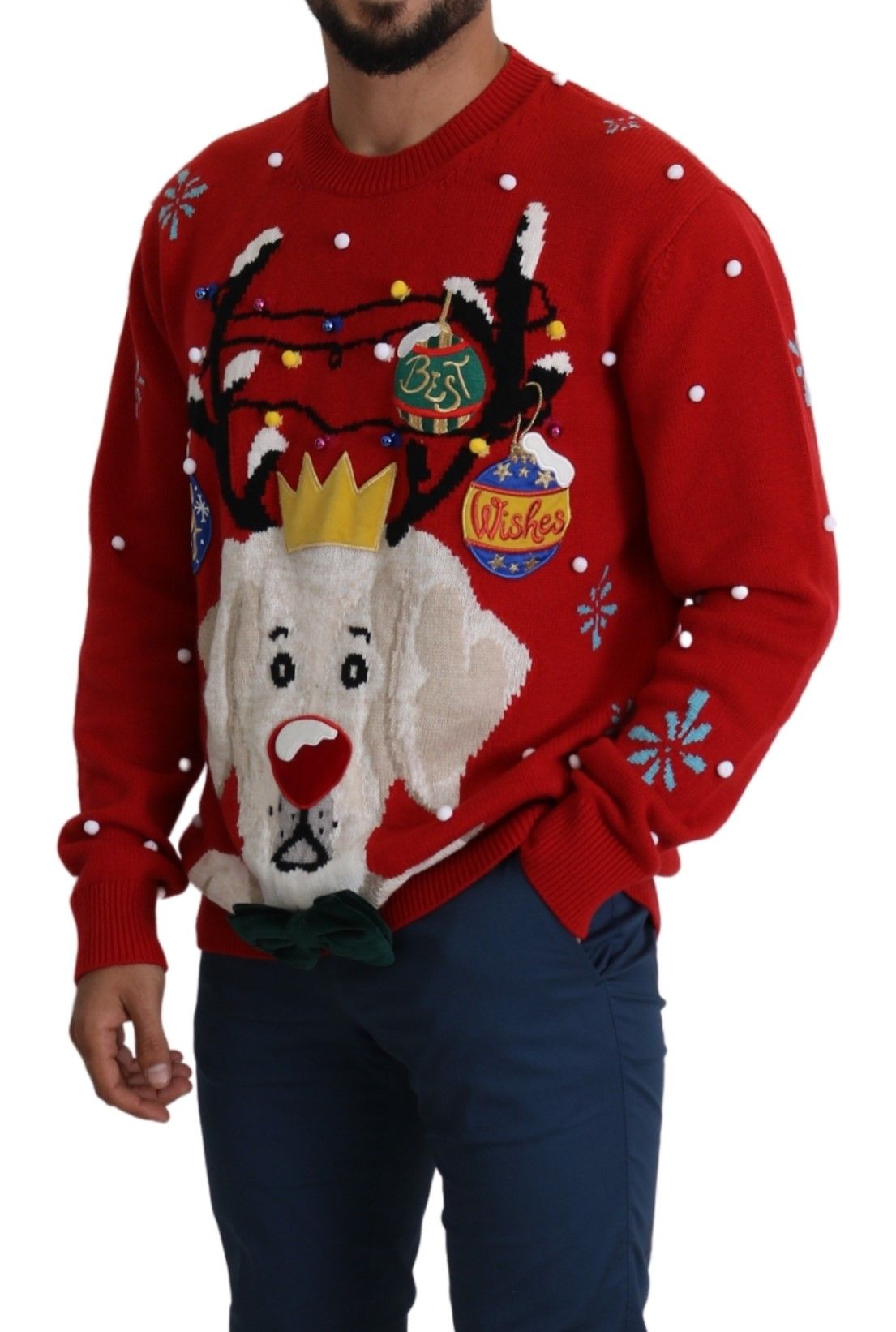Dolce & Gabbana Red Christmas Dog Pullover Cashmere Men's Sweater