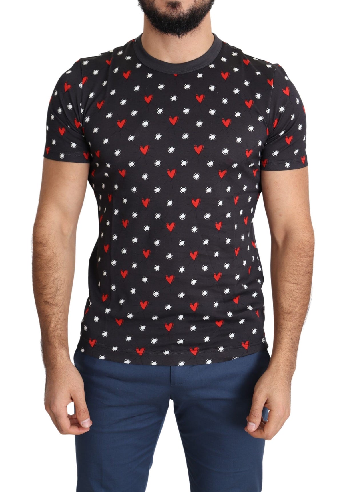 Dolce & Gabbana Dark Gray Hearts Print Cotton Men Men's T-shirt