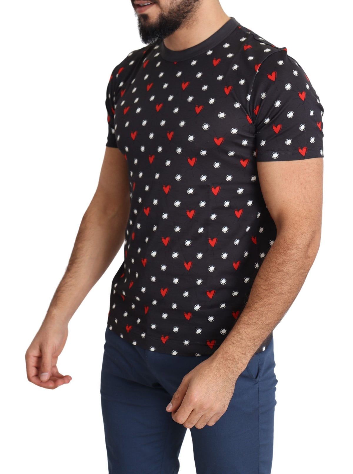 Dolce & Gabbana Dark Gray Hearts Print Cotton Men Men's T-shirt