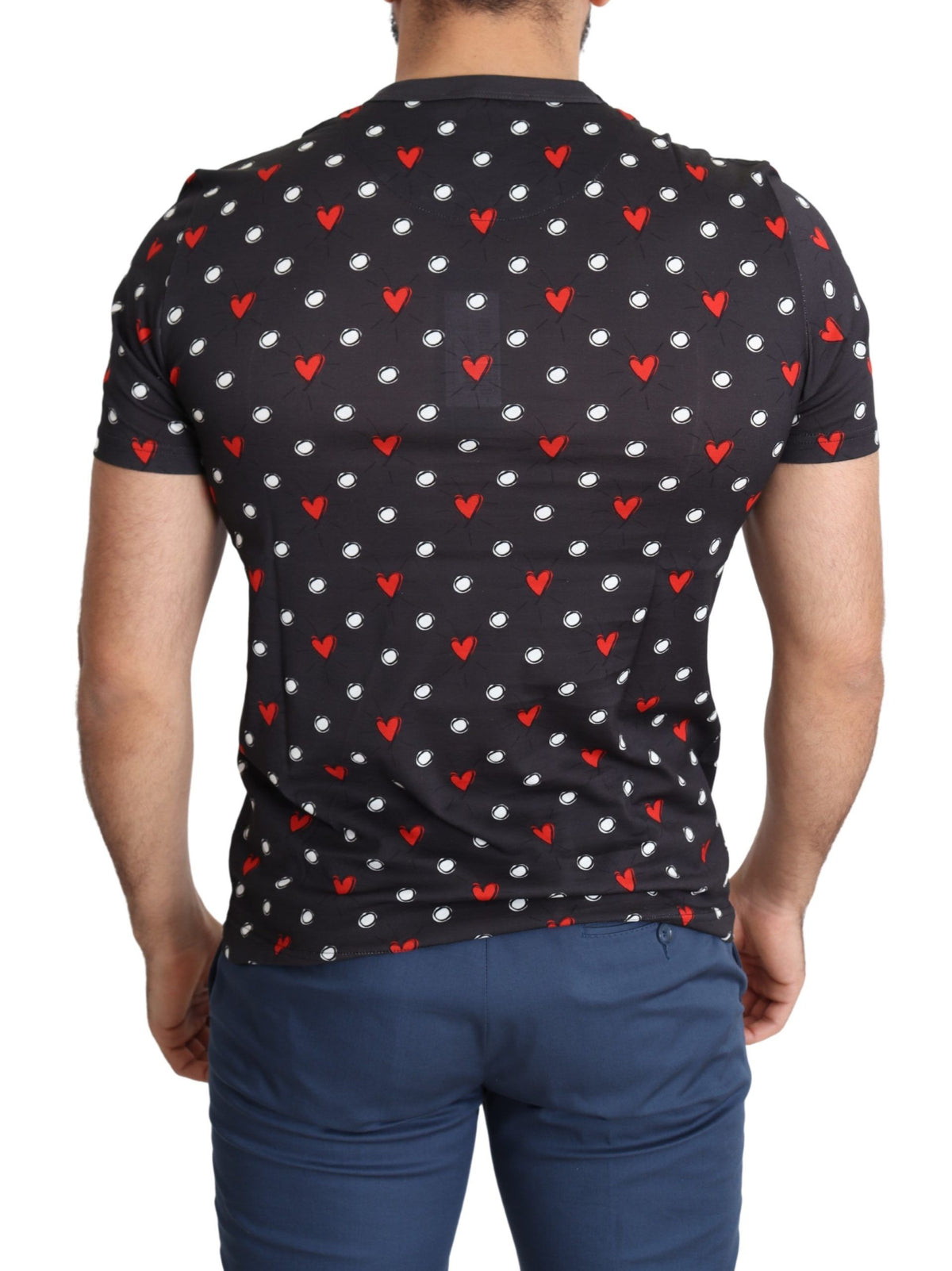 Dolce & Gabbana Dark Gray Hearts Print Cotton Men Men's T-shirt