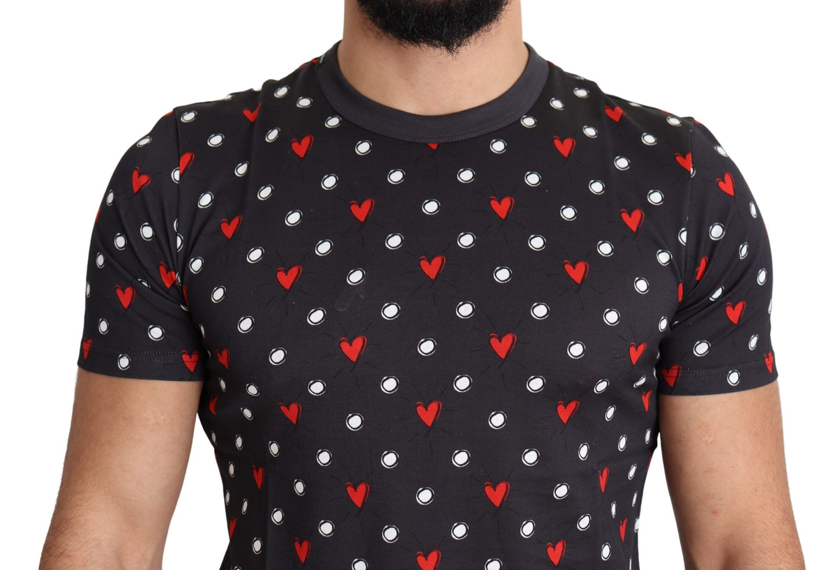 Dolce & Gabbana Dark Gray Hearts Print Cotton Men Men's T-shirt