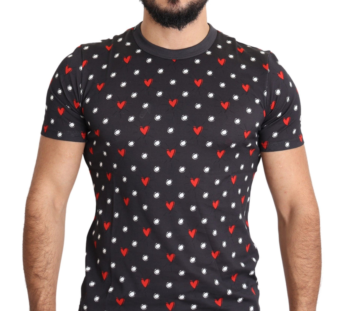 Dolce & Gabbana Dark Gray Hearts Print Cotton Men Men's T-shirt