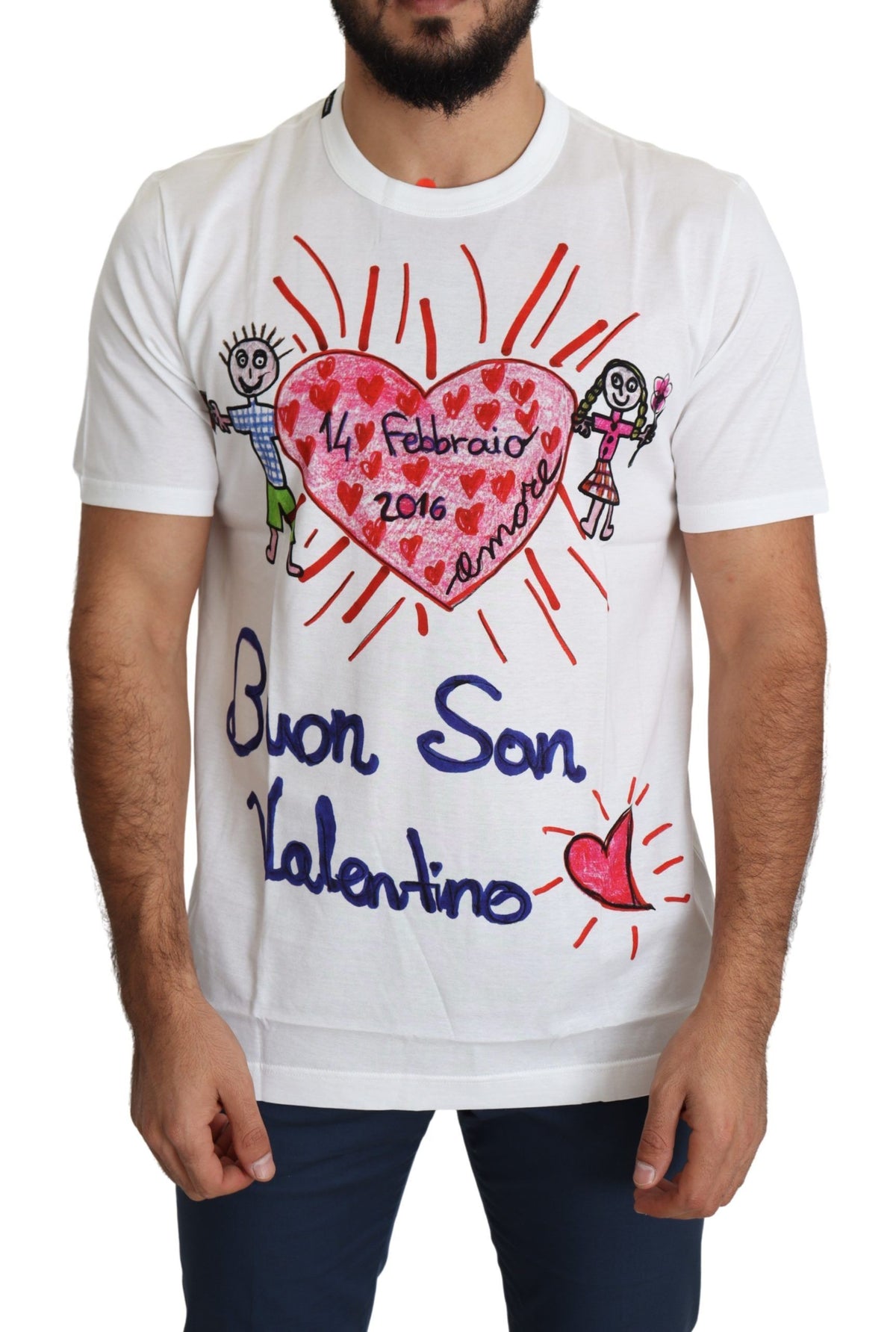 Dolce & Gabbana White Saint Valentine Hearts Print Men Men's T-shirt
