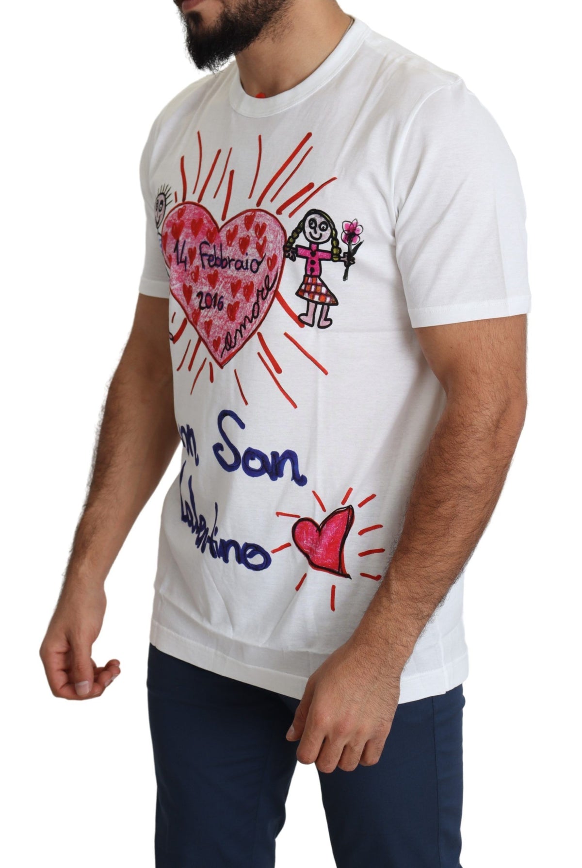 Dolce & Gabbana White Saint Valentine Hearts Print Men Men's T-shirt
