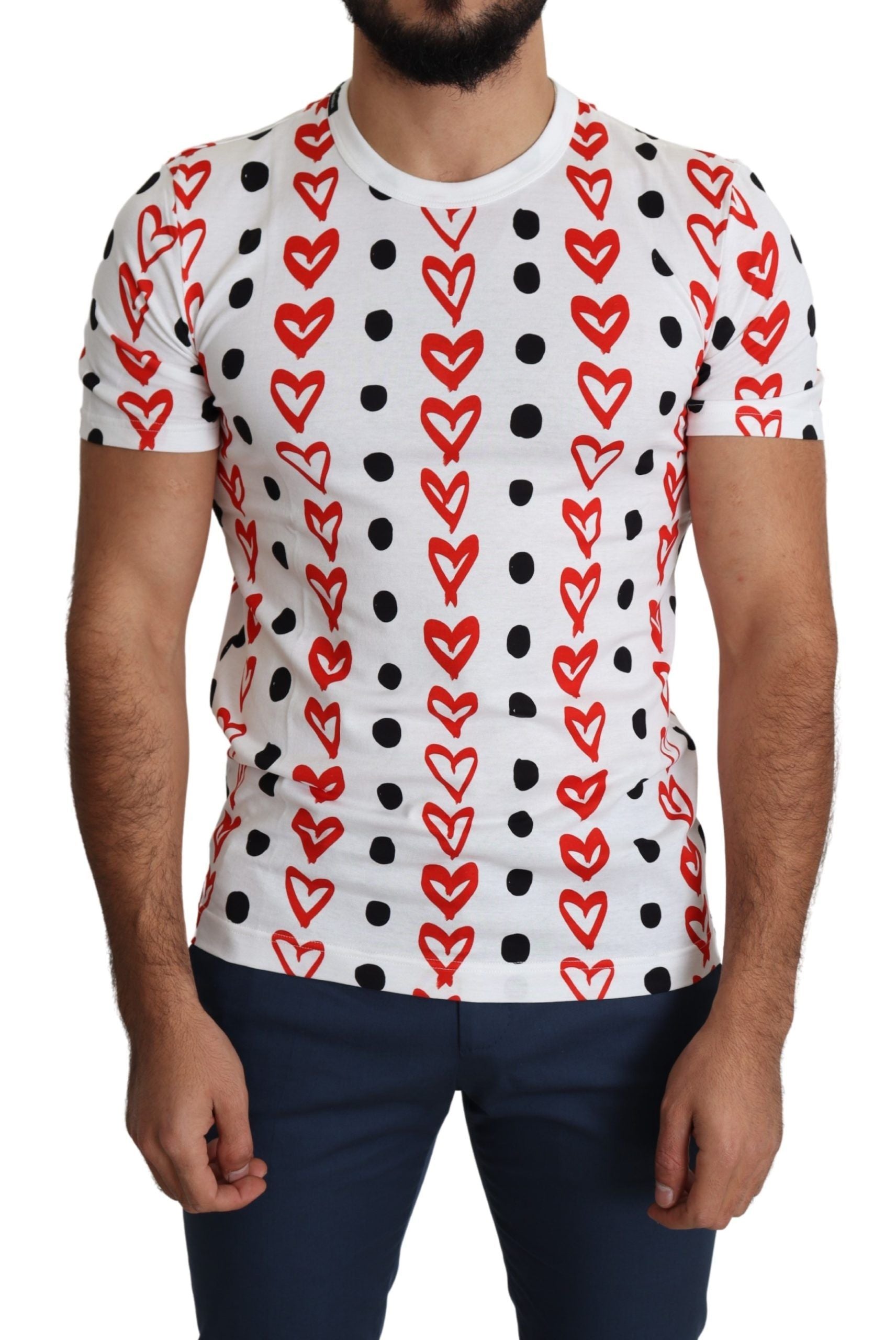 Dolce & Gabbana White Hearts Print Cotton Men Top Men's T-shirt