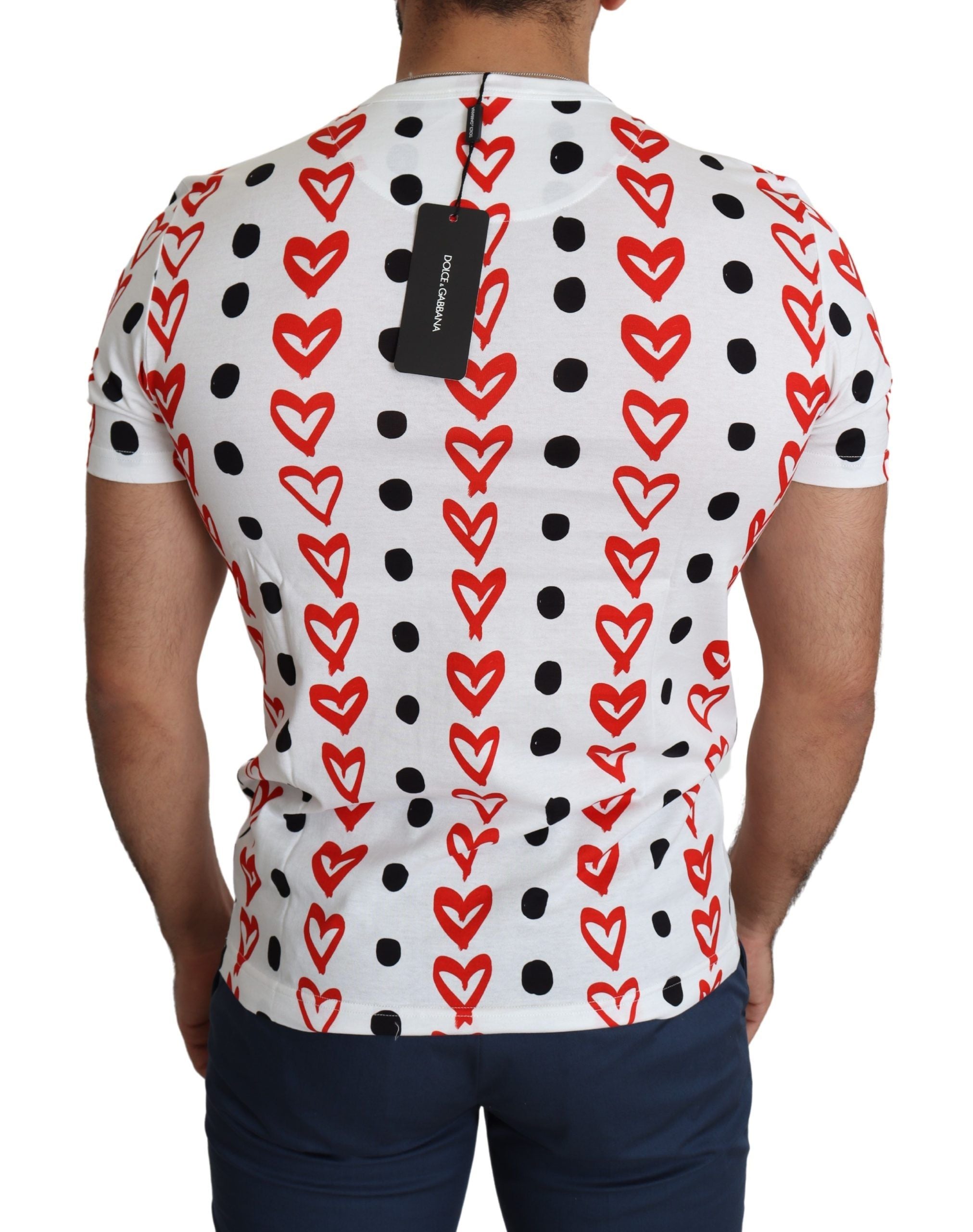 Dolce & Gabbana White Hearts Print Cotton Men Top Men's T-shirt