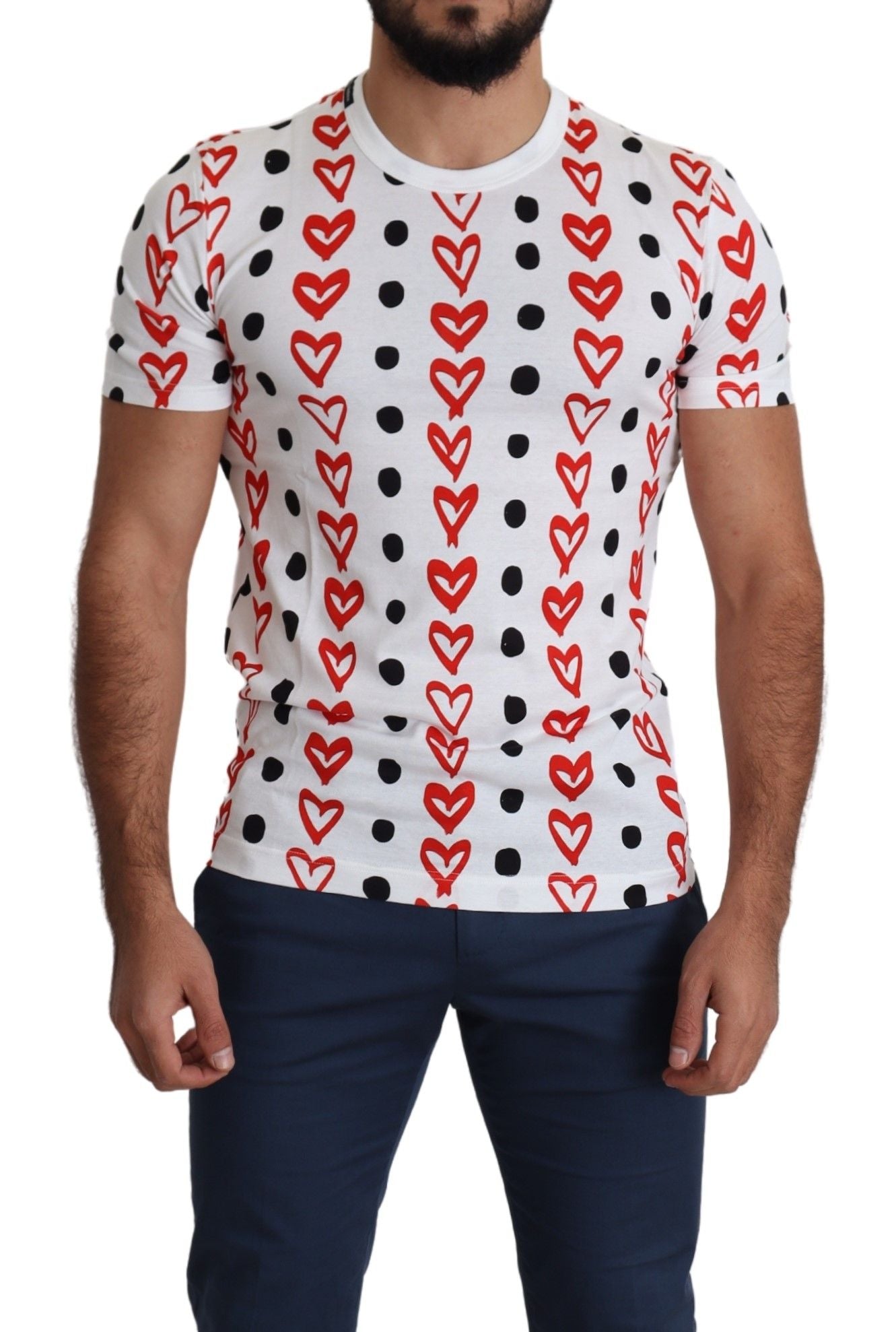 Dolce & Gabbana White Hearts Print Cotton Men Top Men's T-shirt