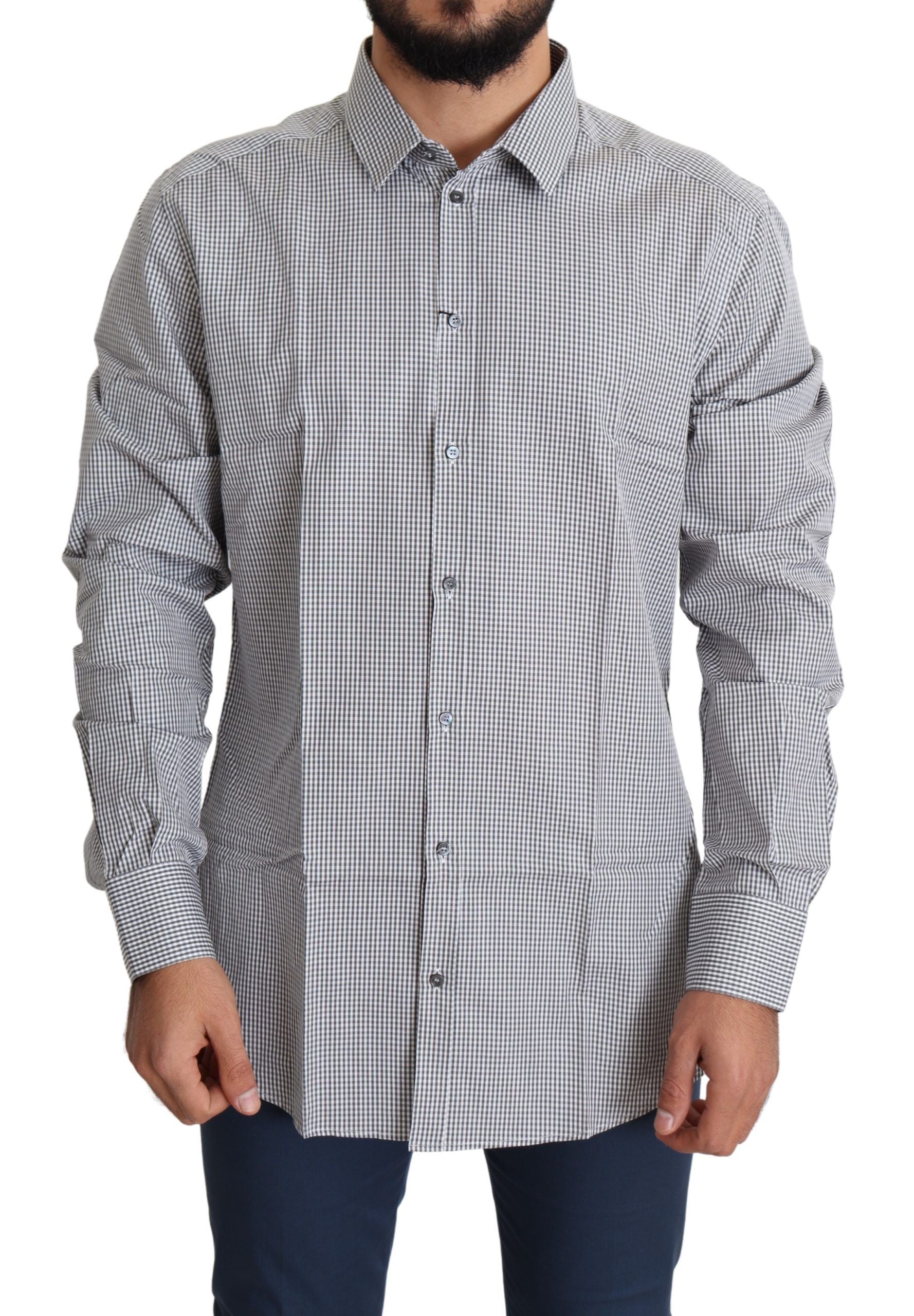 Dolce & Gabbana Black White Checkered GOLD Dress Cotton Men's Shirt