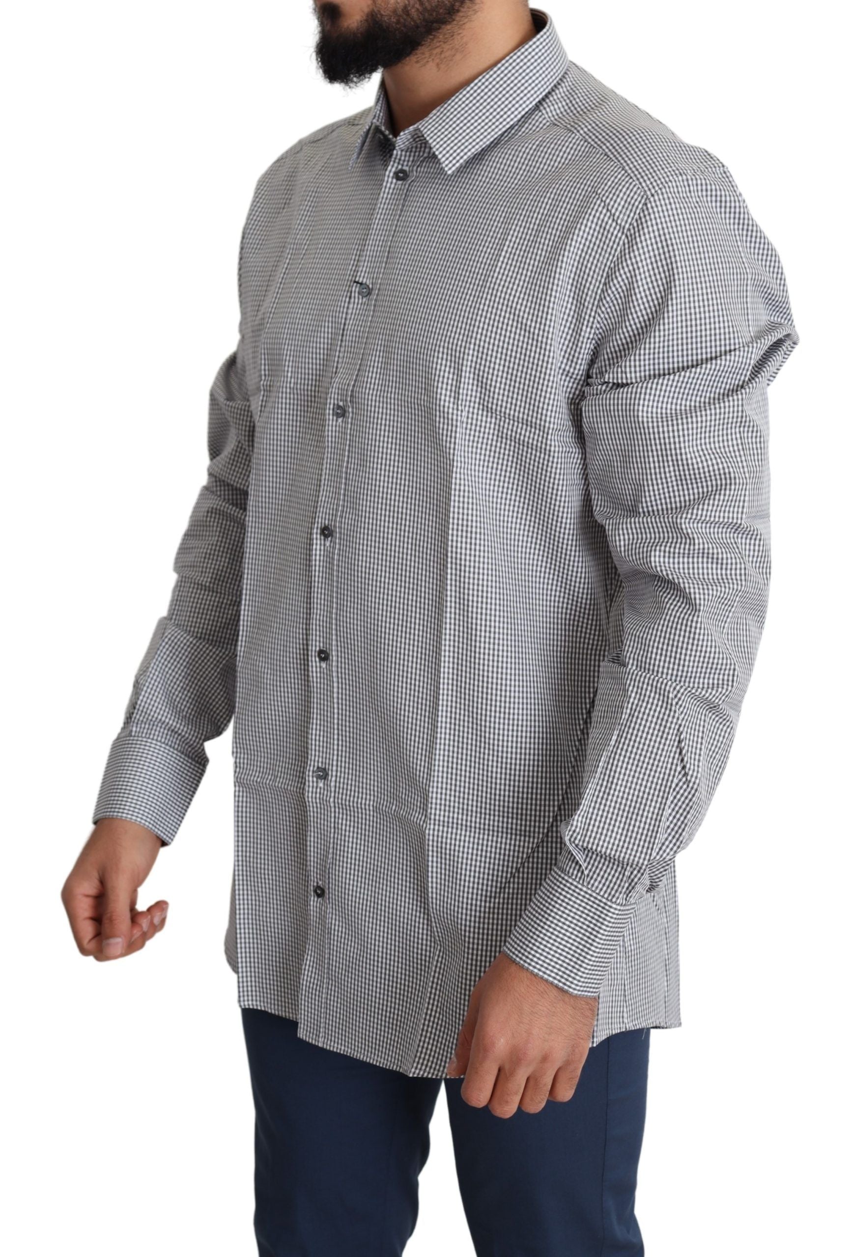 Dolce & Gabbana Black White Checkered GOLD Dress Cotton Men's Shirt