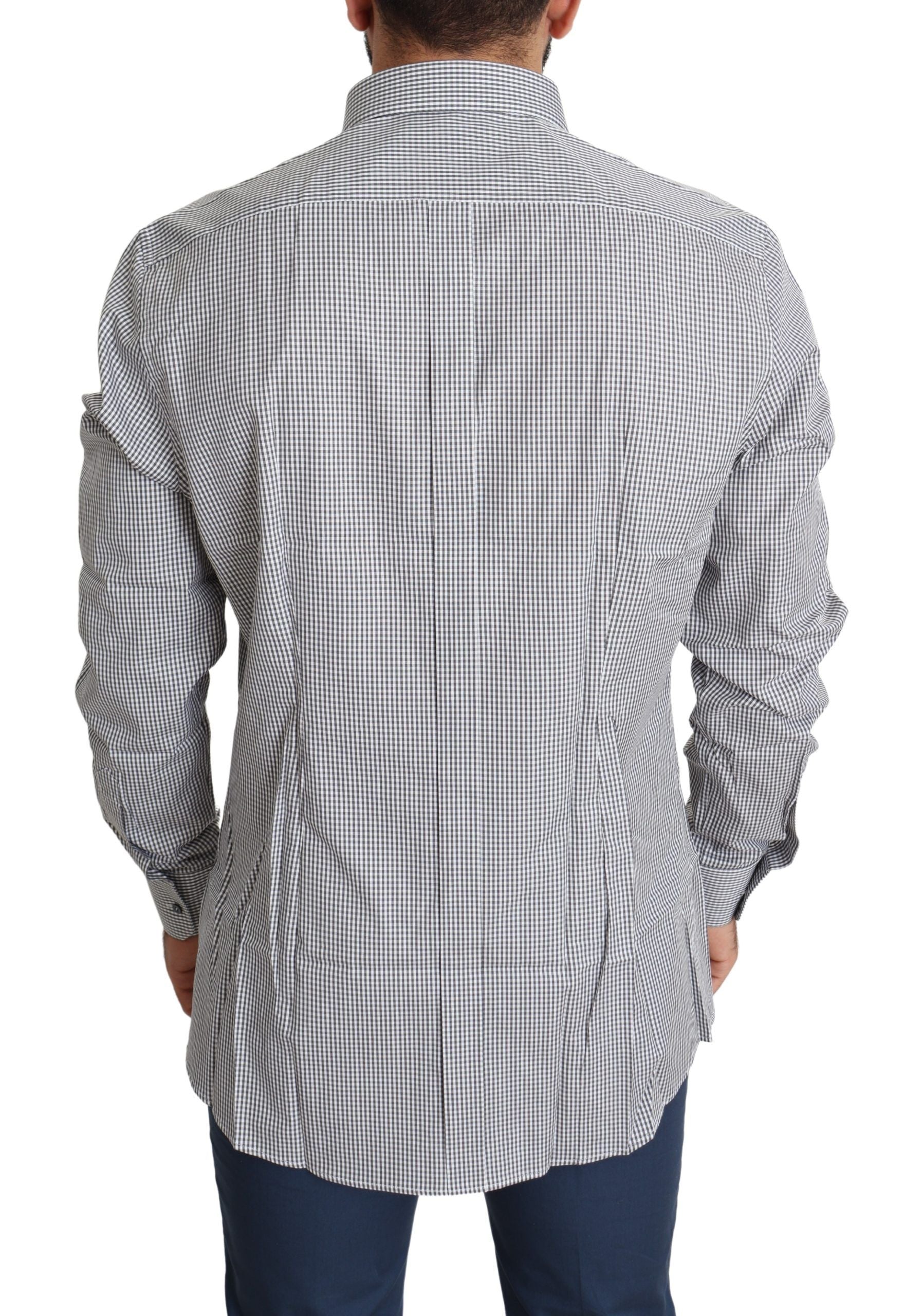 Dolce & Gabbana Black White Checkered GOLD Dress Cotton Men's Shirt