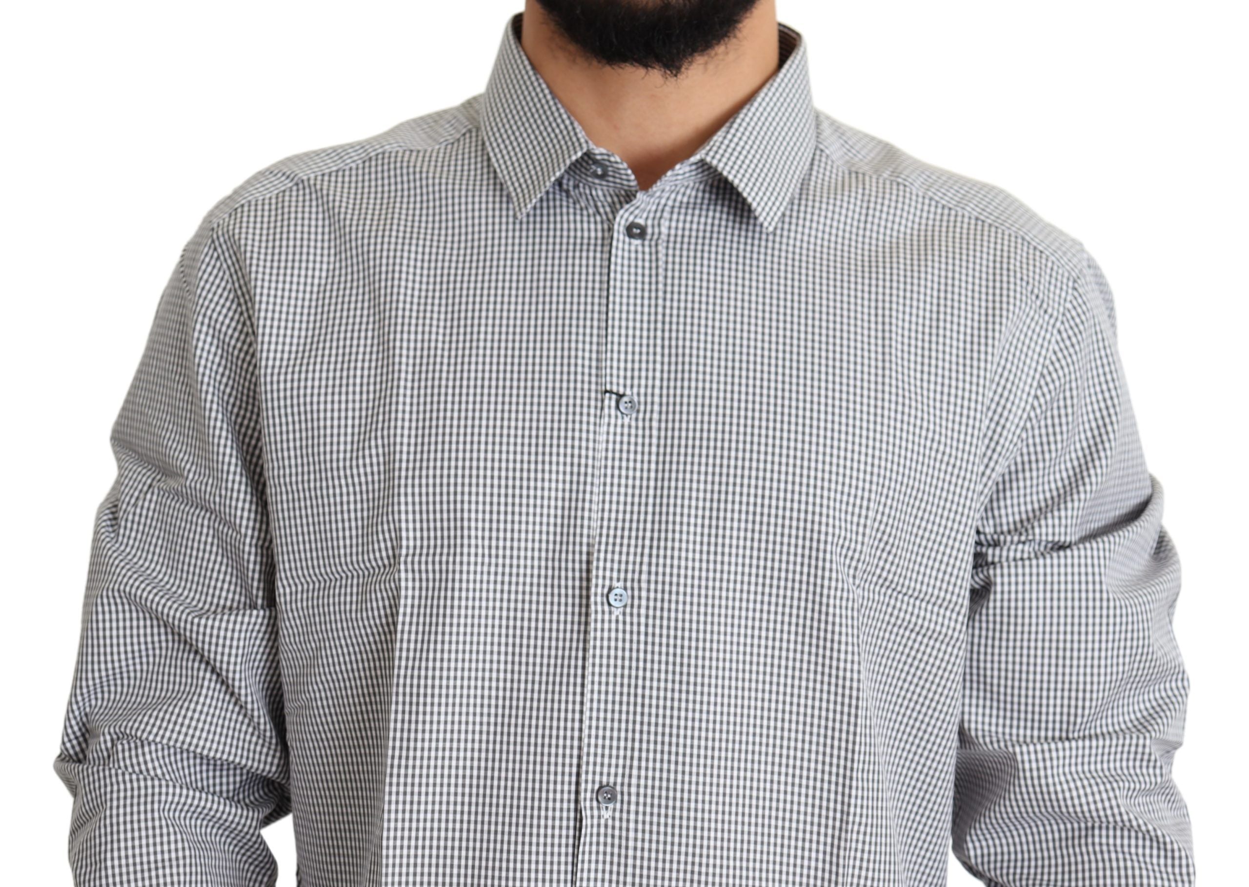 Dolce & Gabbana Black White Checkered GOLD Dress Cotton Men's Shirt