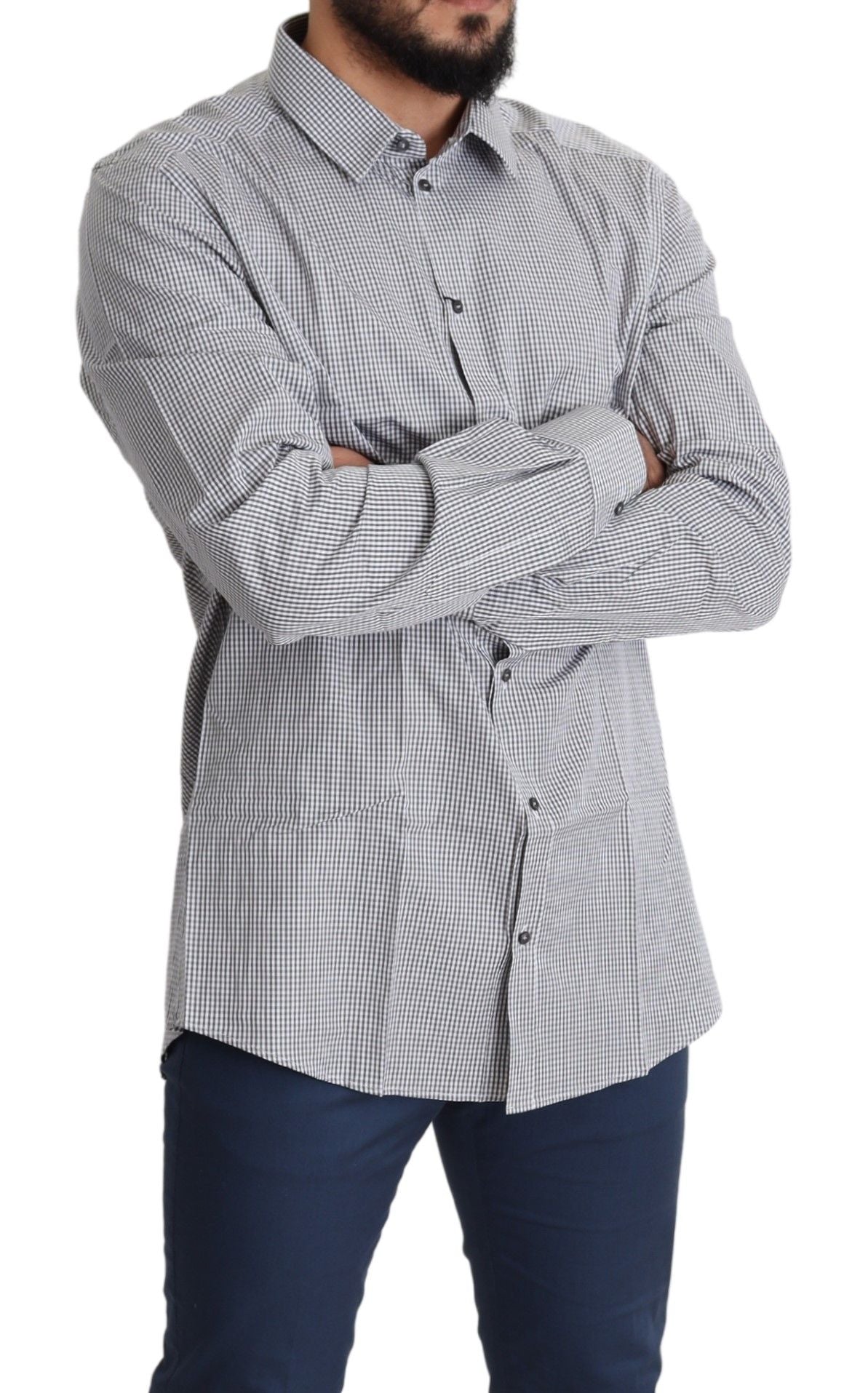 Dolce & Gabbana Black White Checkered GOLD Dress Cotton Men's Shirt