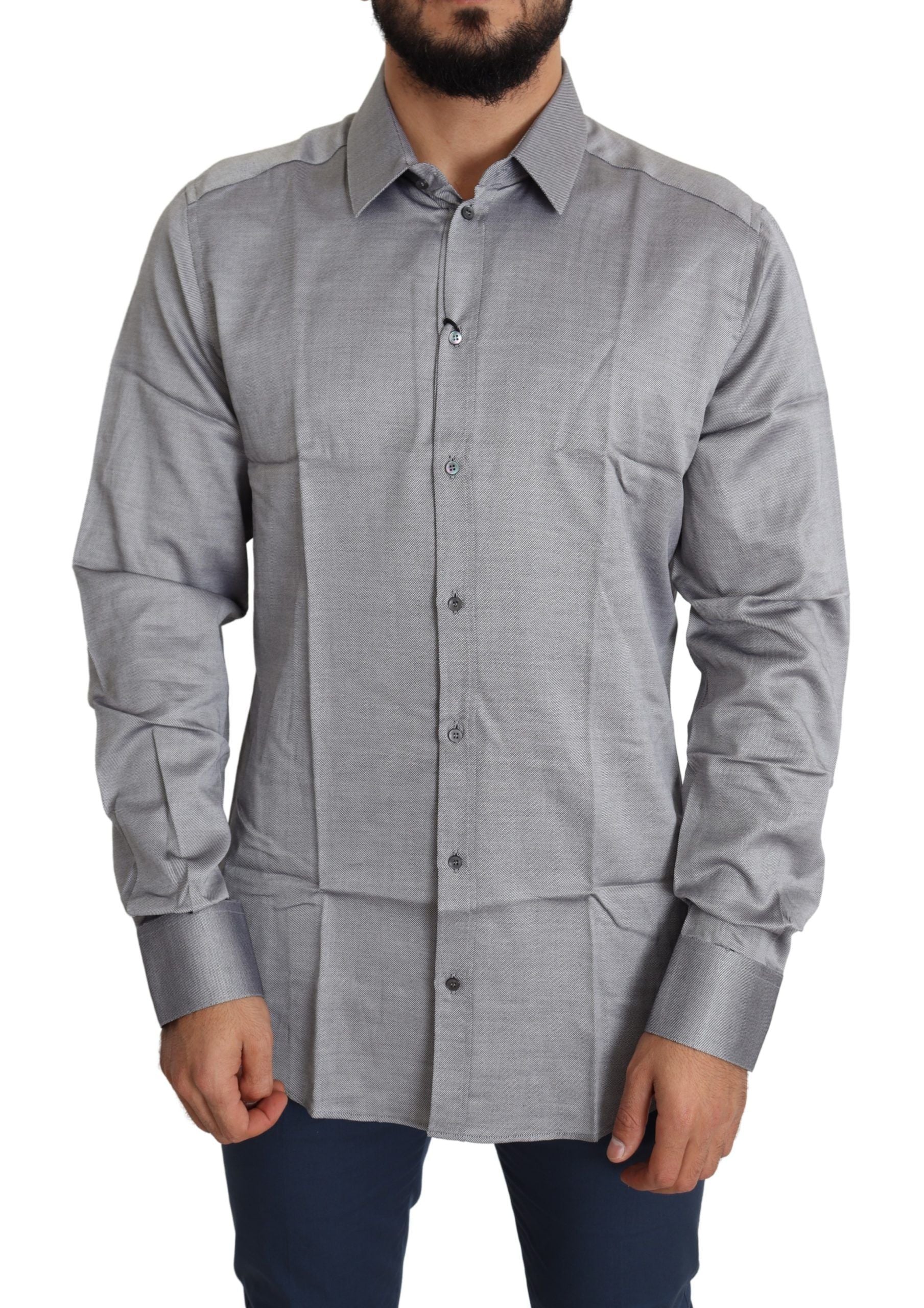 Dolce & Gabbana Gray Cotton Men Formal GOLD Dress Men's Shirt