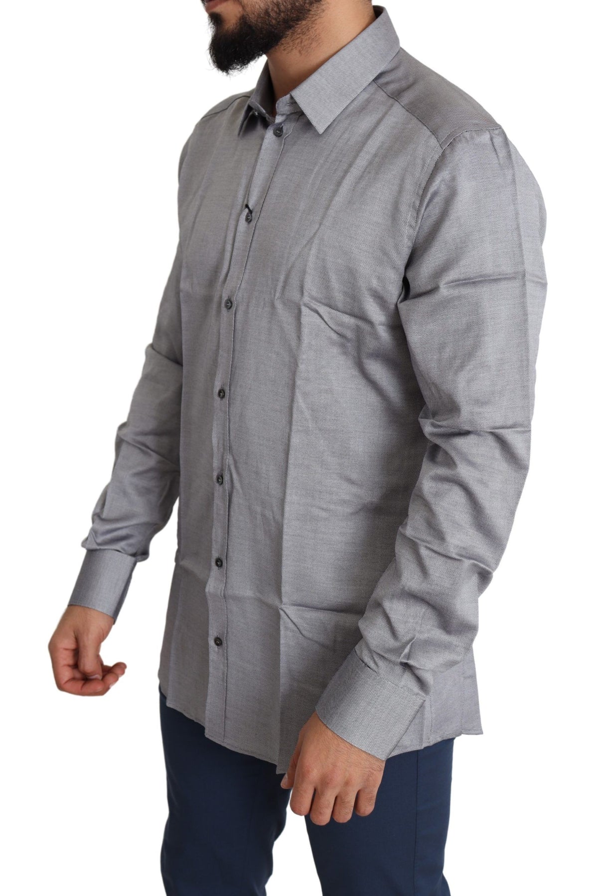 Dolce & Gabbana Gray Cotton Men Formal GOLD Dress Men's Shirt