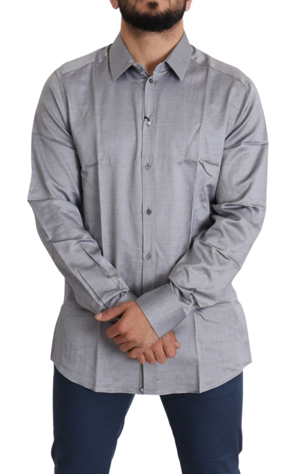Dolce & Gabbana Gray Cotton Men Formal GOLD Dress Men's Shirt
