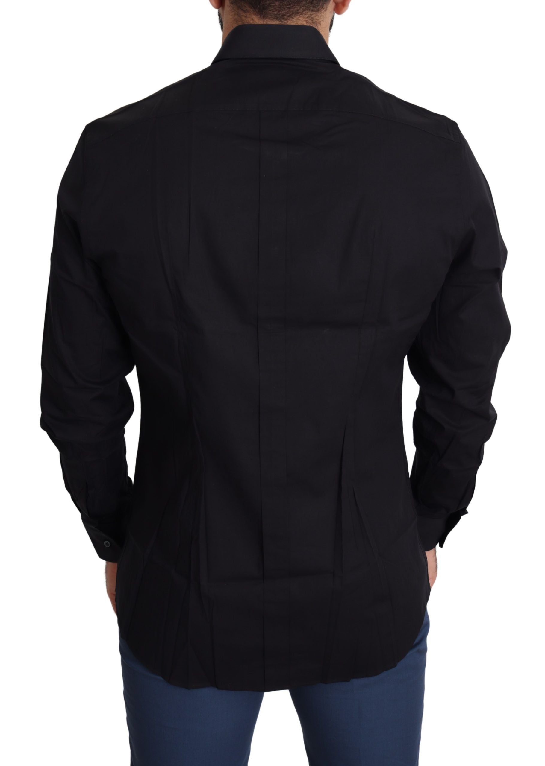 Dolce & Gabbana Black Cotton Stretch Formal GOLD Dress Men's Shirt