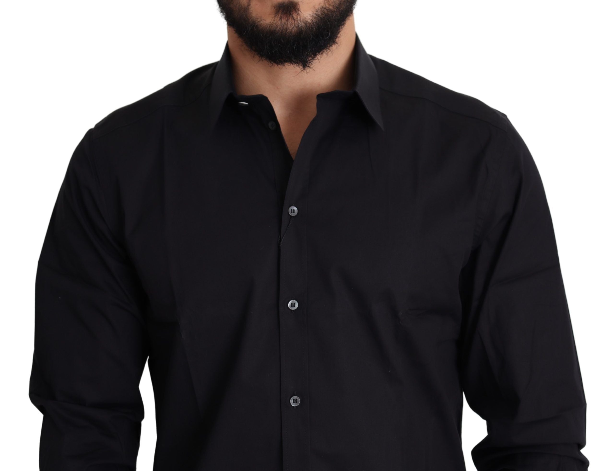 Dolce & Gabbana Black Cotton Stretch Formal GOLD Dress Men's Shirt