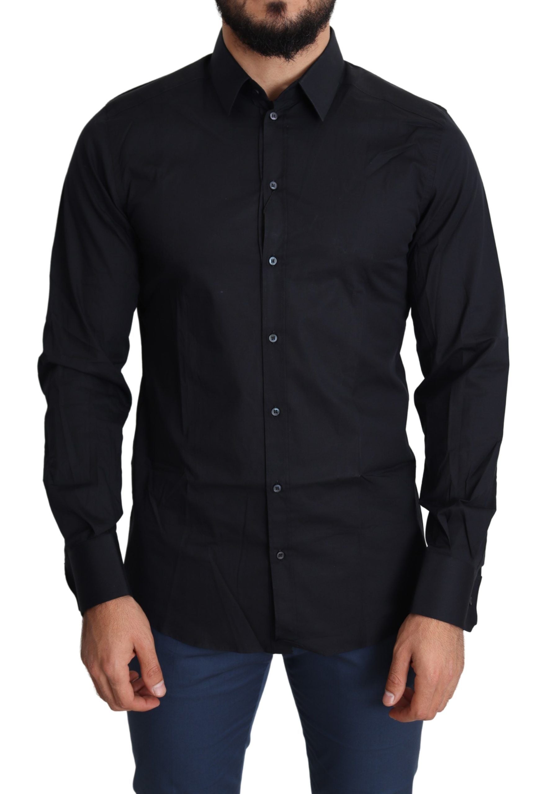 Dolce & Gabbana Blue Cotton Formal GOLD Dress Men's Shirt