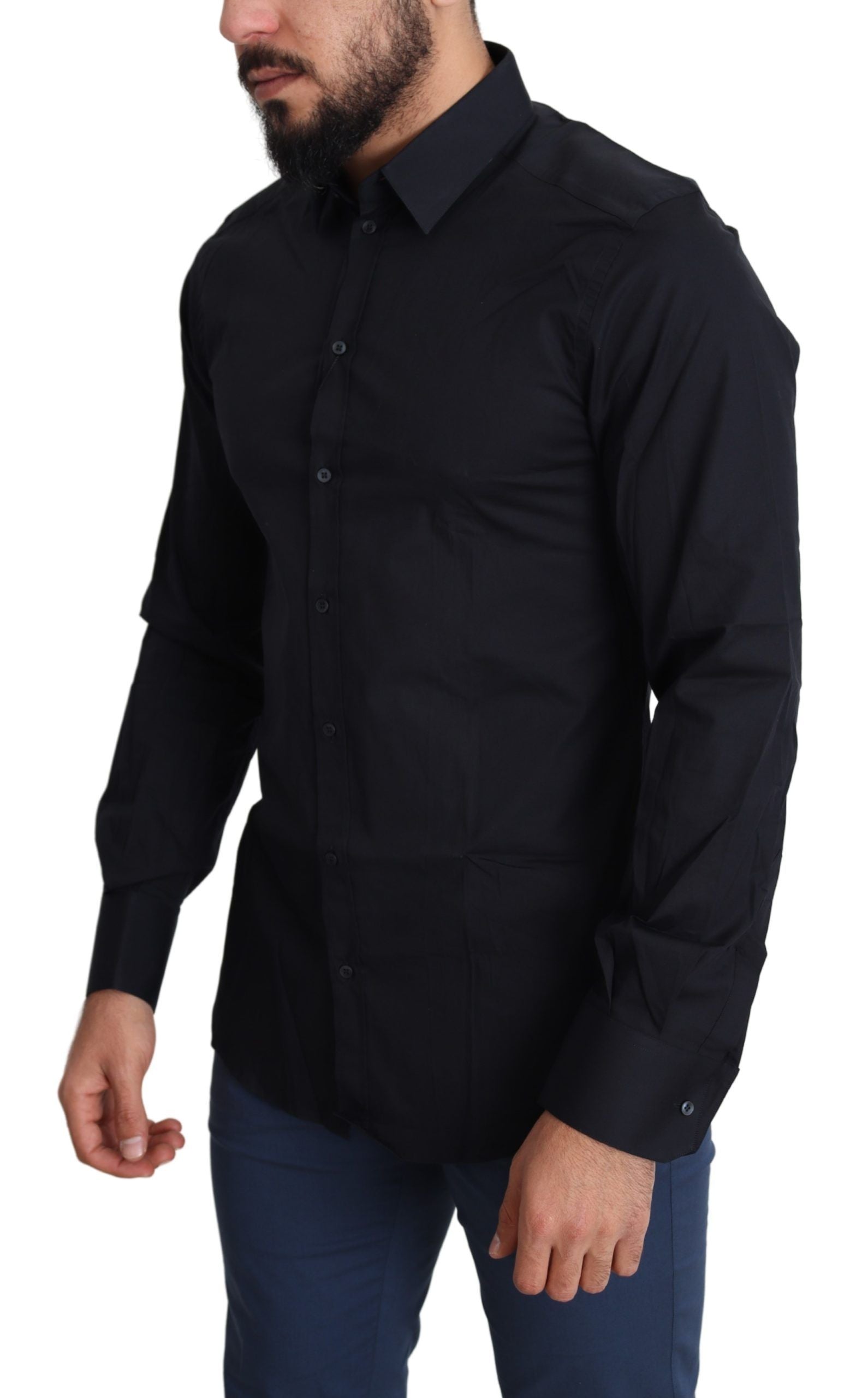 Dolce & Gabbana Blue Cotton Formal GOLD Dress Men's Shirt