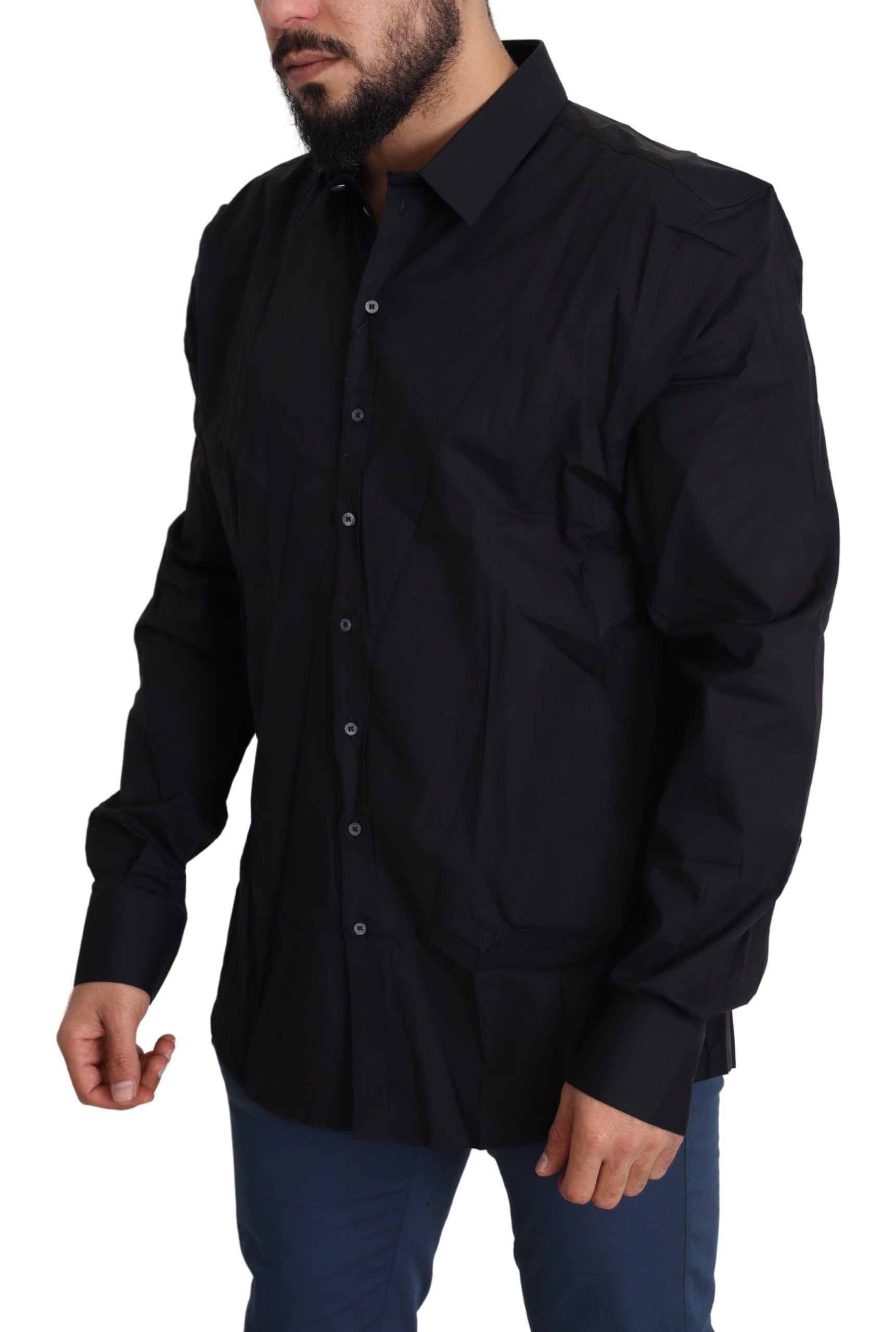 Dolce & Gabbana Black Cotton Stretch Dress SICILIA Men's Shirt